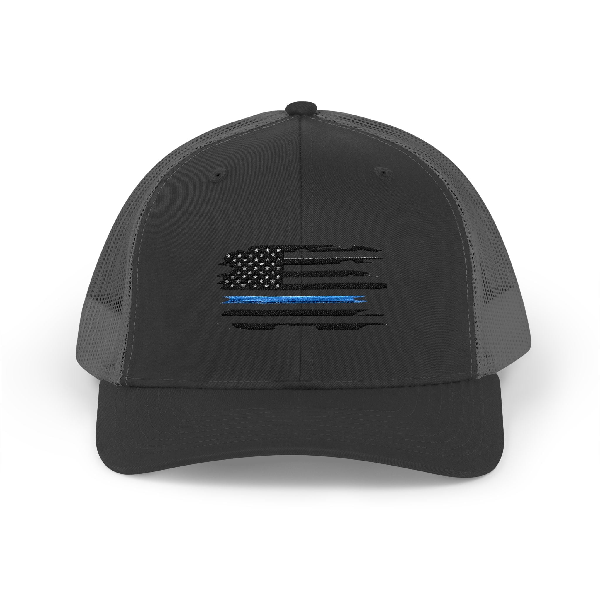 Back The Blue Snapback Trucker Cap with Thin Red Line Design, Ideal for First Responders, Supportive Gifts, Memorials, Everyday Wear