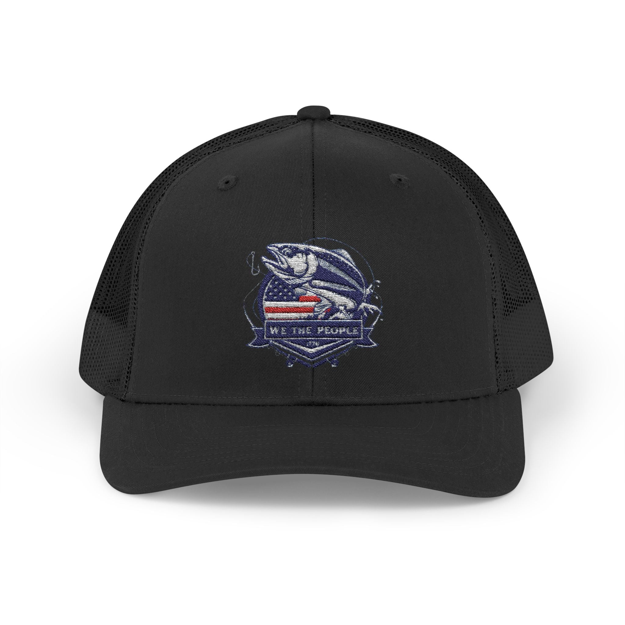 Fishing Patriotic Snapback Trucker Cap with Thin Red Line Design, Ideal for First Responders, Supportive Gifts, Memorials, Everyday Wear