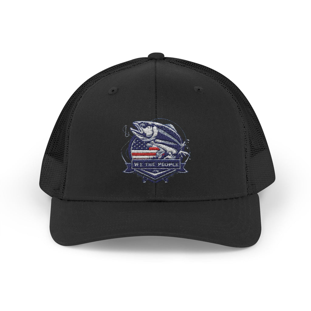 Fishing Patriotic Snapback Trucker Cap with Thin Red Line Design, Ideal for First Responders, Supportive Gifts, Memorials, Everyday Wear