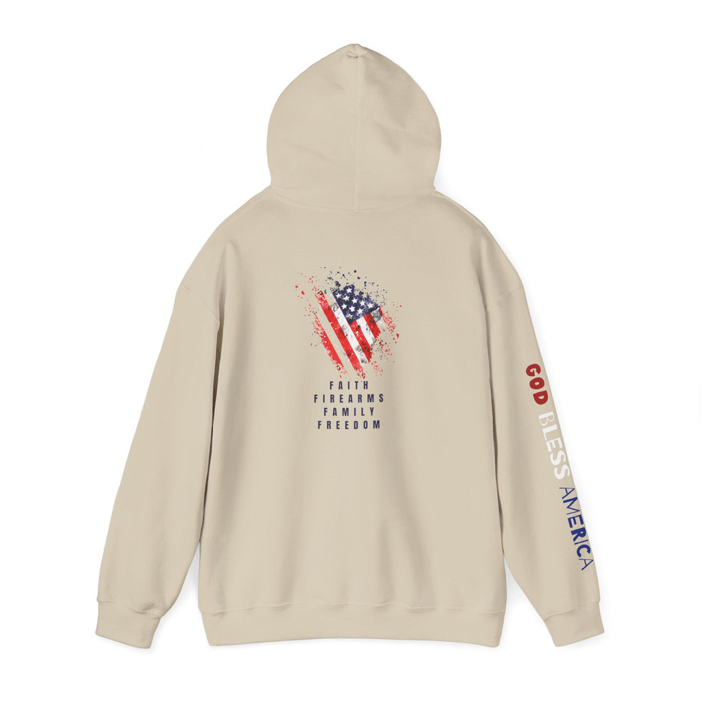Faith Family Firearms Freedom Hooded Sweatshirt with Faith, Family, Firearms & Freedom Design - Unisex Cozy Wear for Celebrations
