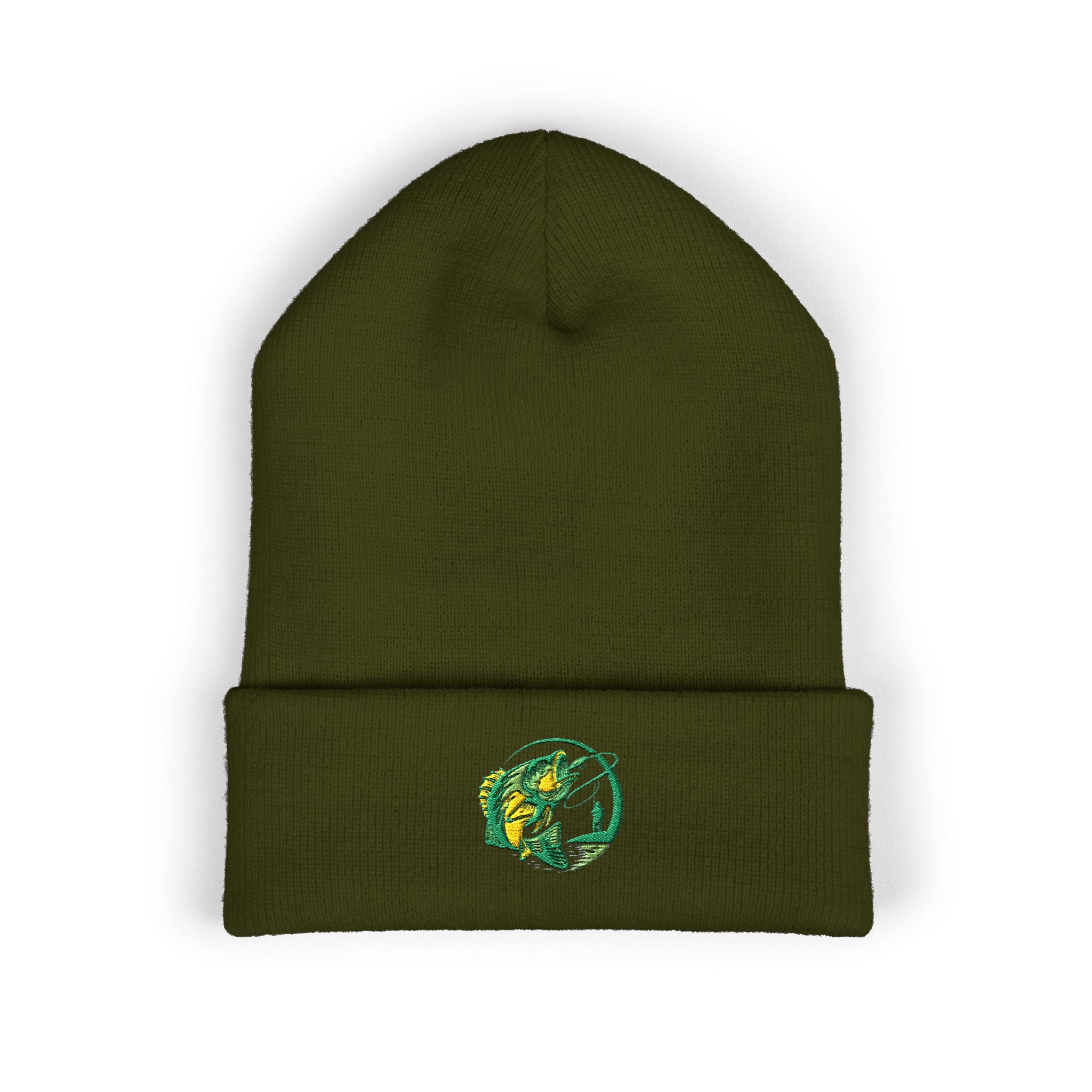 Embroidered Fishing Beanie, Fisherman Gift, Outdoor Winter Hat, Fishing Lover Apparel, Fishing Beanie with Embroidery