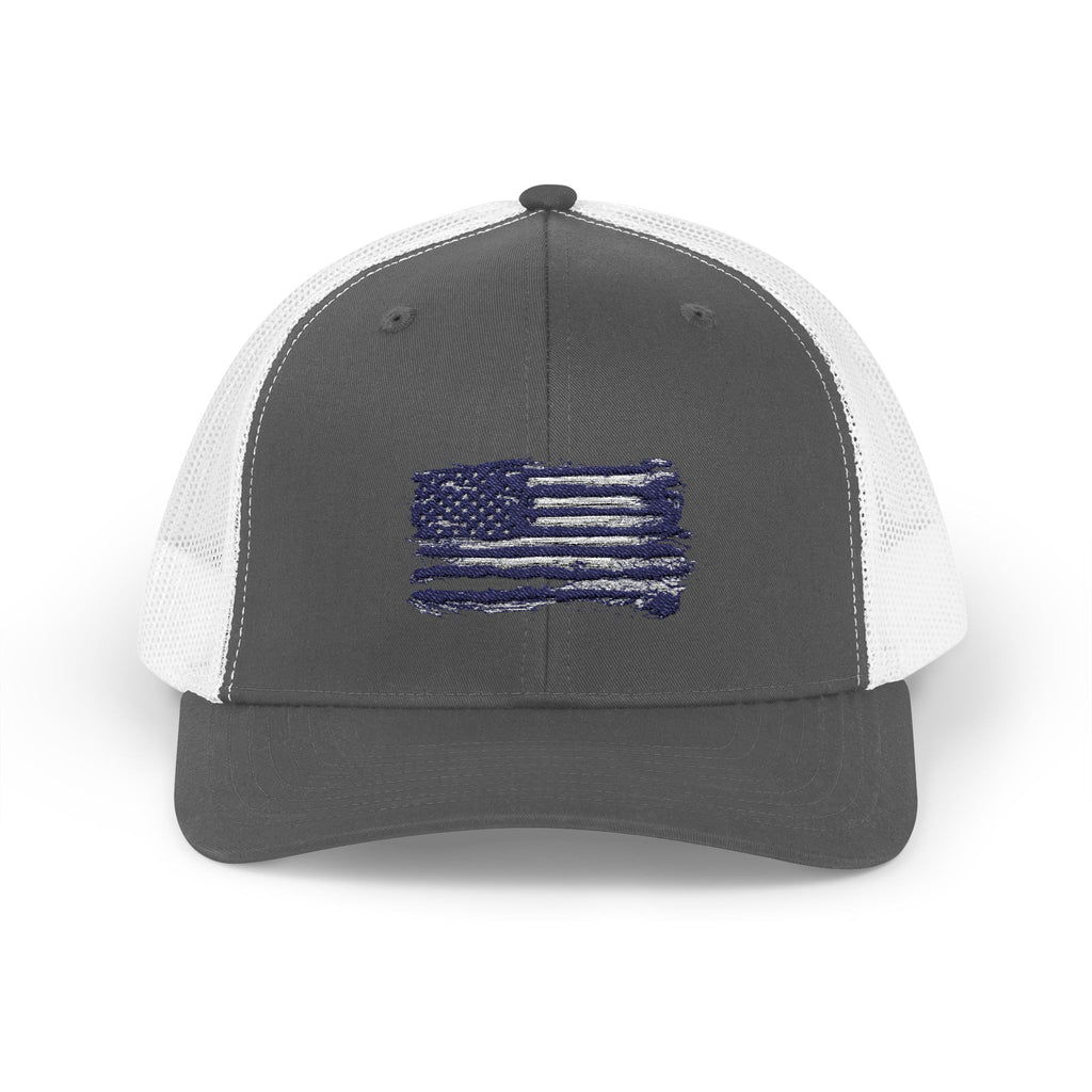 Back The Blue Snapback Trucker Cap with Thin Red Line Design, Ideal for First Responders, Supportive Gifts, Memorials, Everyday Wear