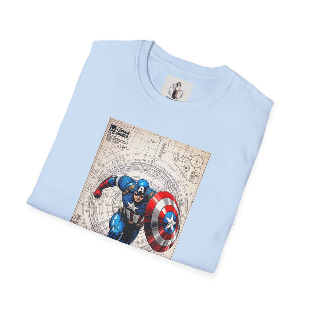 Captain America Superhero Marvel Unisex Softstyle T-Shirt, Comic Book Tee, Graphic Novel Shirt, Geeky Clothing, Cosplay Costume Top