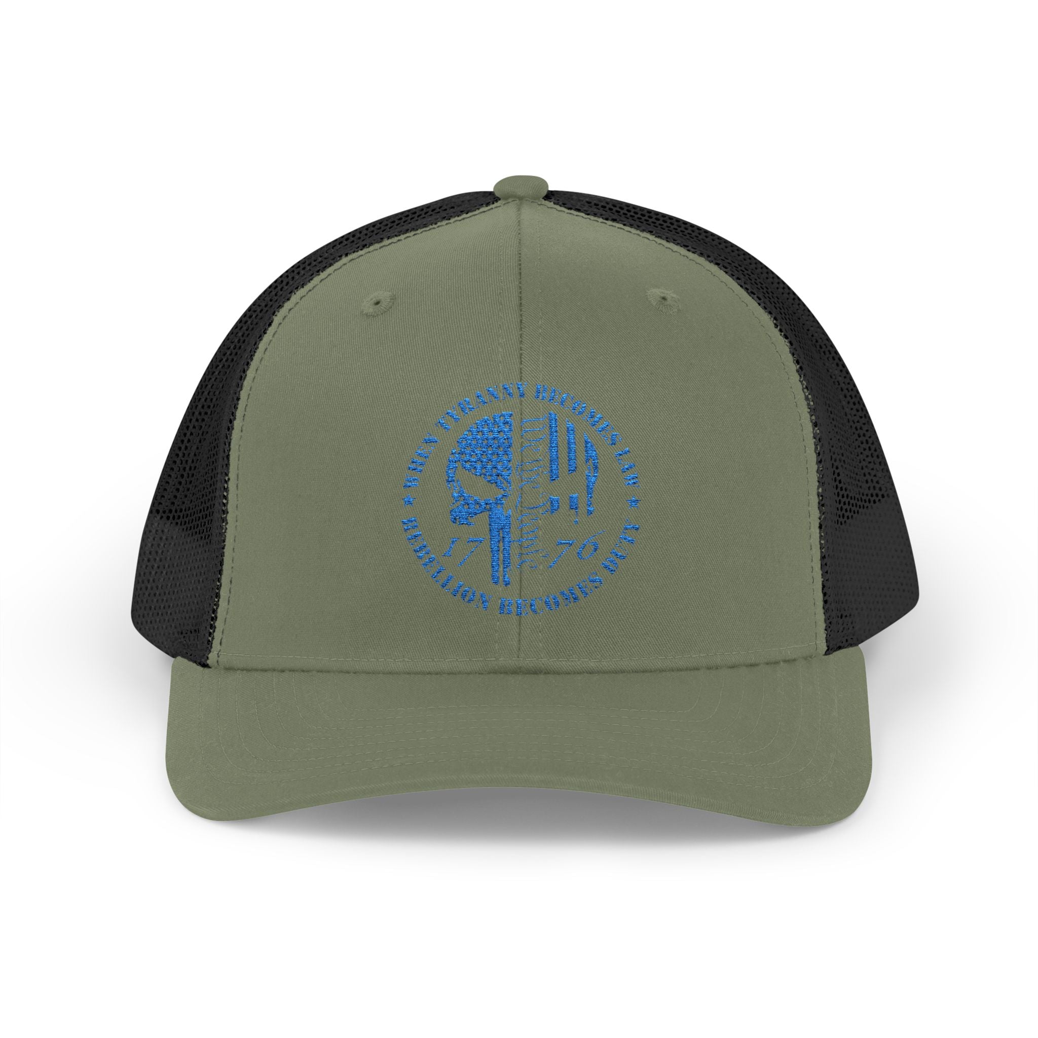 1776 Punisher Snapback Trucker Cap with Thin Red Line Design, Ideal for First Responders, Supportive Gifts, Memorials, Everyday Wear