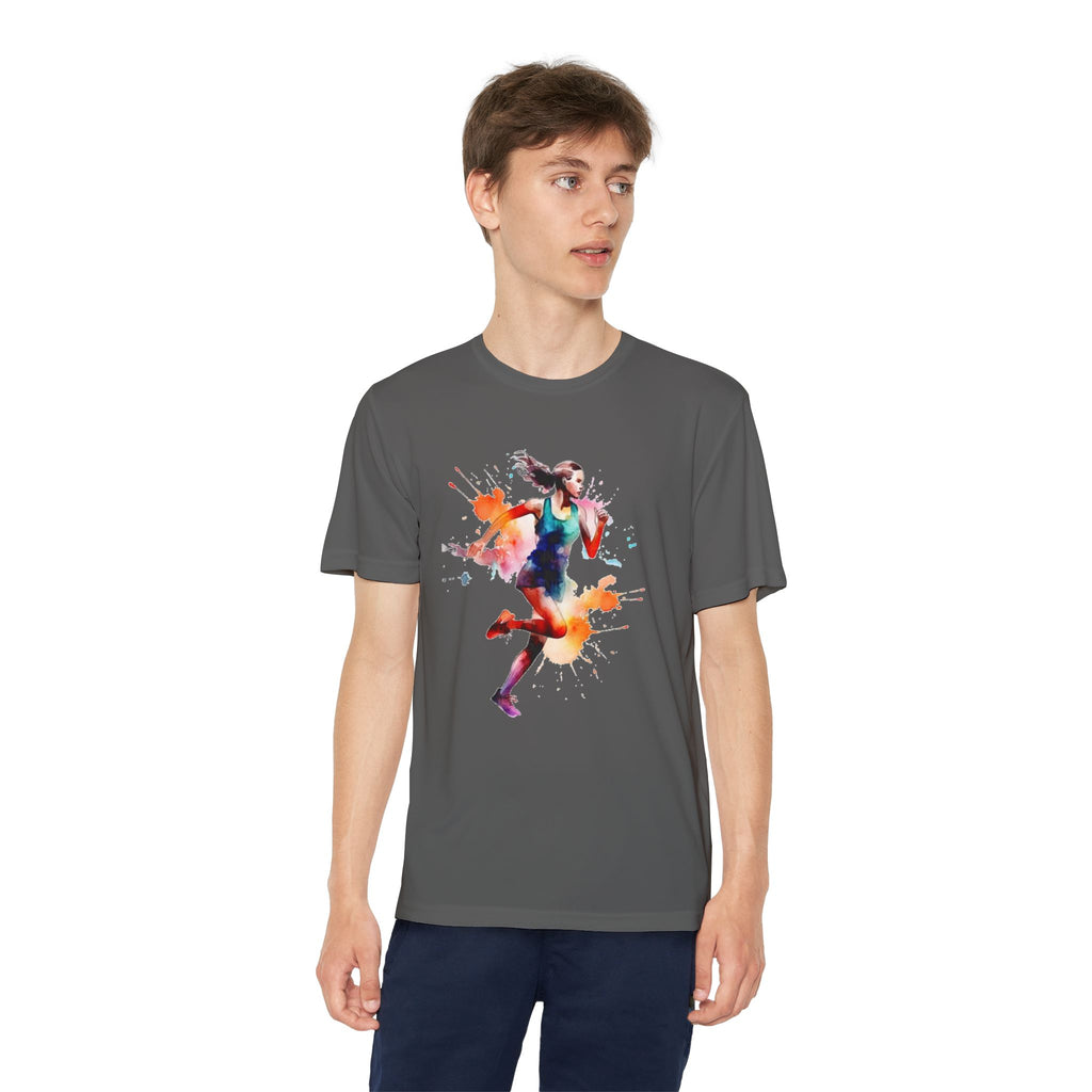 Running Youth T-Shirt Sports Graphic Tee, Cool Athletic Shirt for Kids, Perfect for Sports Events, Team Spirit