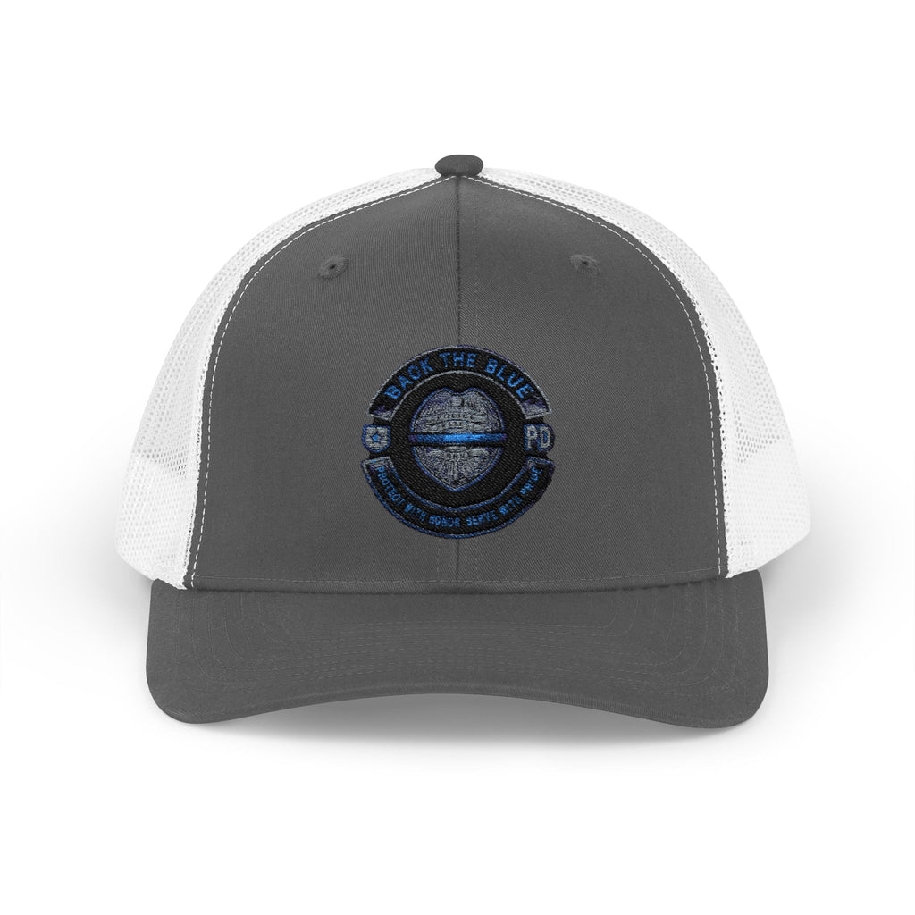 Back The Blue Snapback Trucker Cap with Thin Red Line Design, Ideal for First Responders, Supportive Gifts, Memorials, Everyday Wear