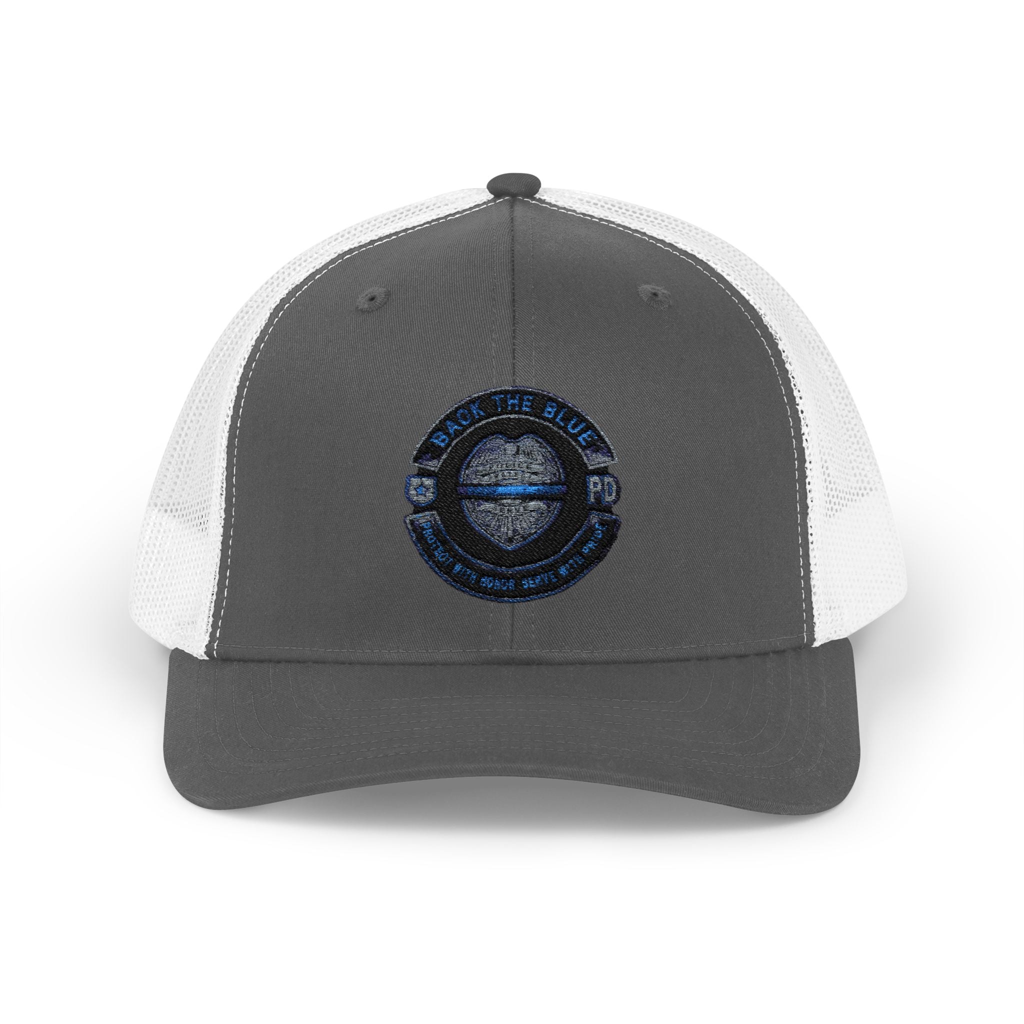 Back The Blue Snapback Trucker Cap with Thin Red Line Design, Ideal for First Responders, Supportive Gifts, Memorials, Everyday Wear