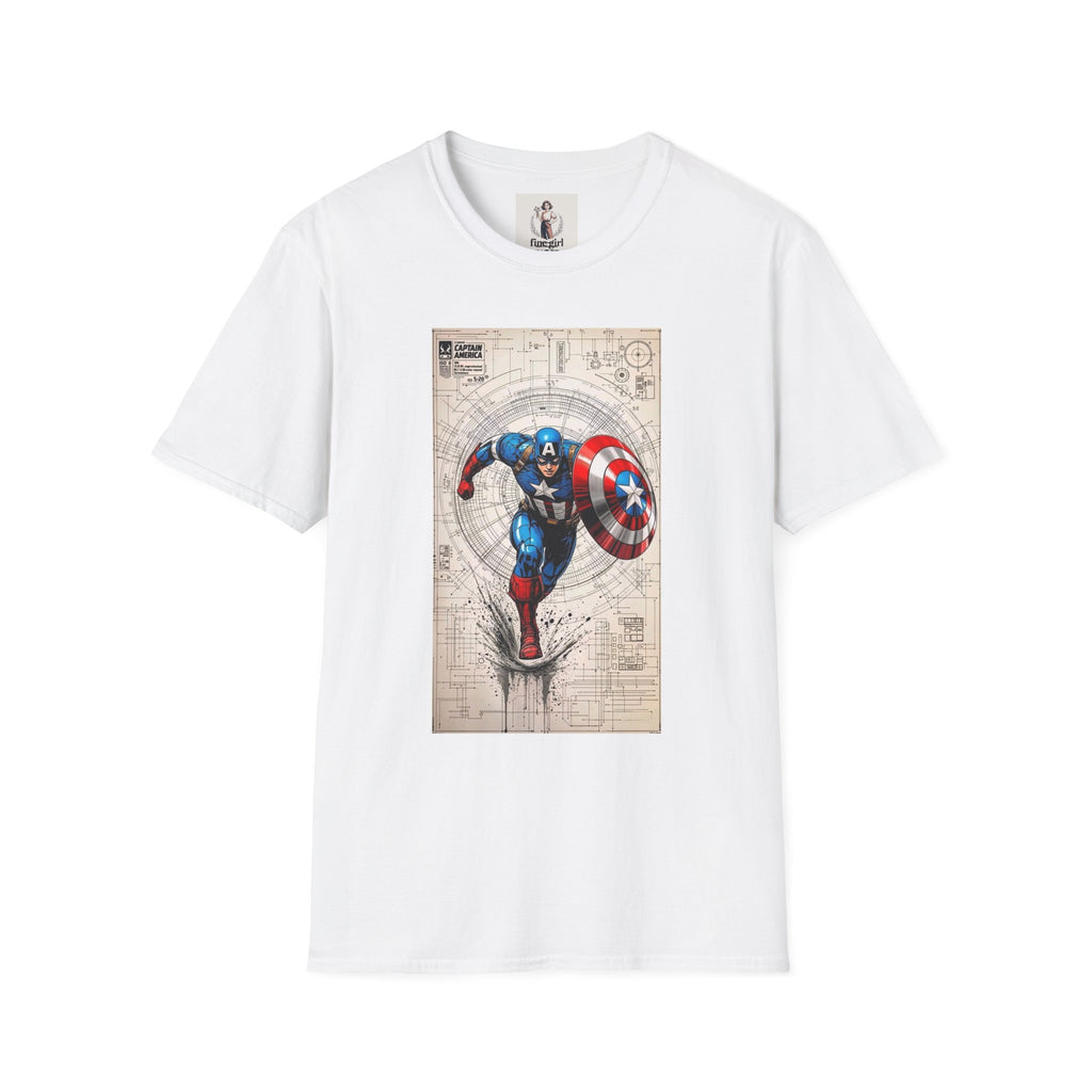 Captain America Superhero Marvel Unisex Softstyle T-Shirt, Comic Book Tee, Graphic Novel Shirt, Geeky Clothing, Cosplay Costume Top