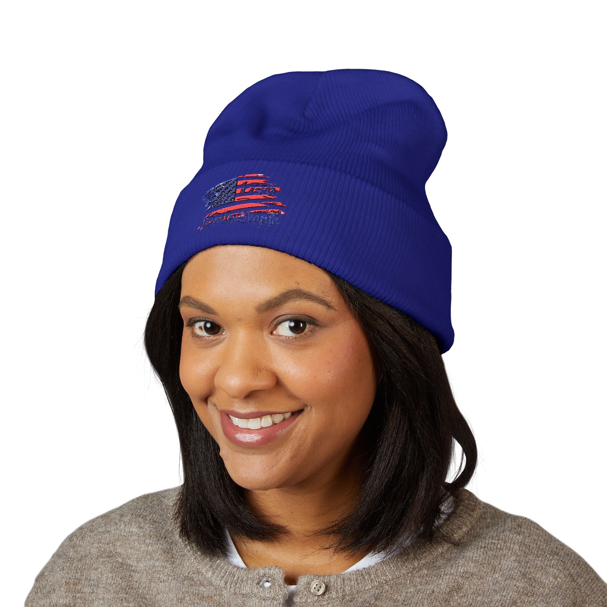 Embroidered Patriotic Beanie, USA Flag Knit Cap, American Pride Winter Hat, Red White Blue Headwear, Independence Day Gift