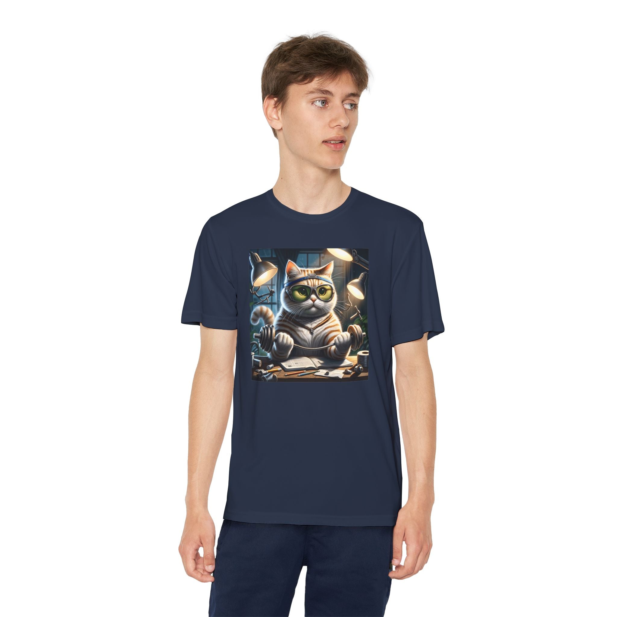 Workout Cat Youth Tee, Kids Fitness Shirt, Exercise Kitten T-Shirt, Gym Cat Top, Athletic Feline Clothing, Sporty Kitty Apparel