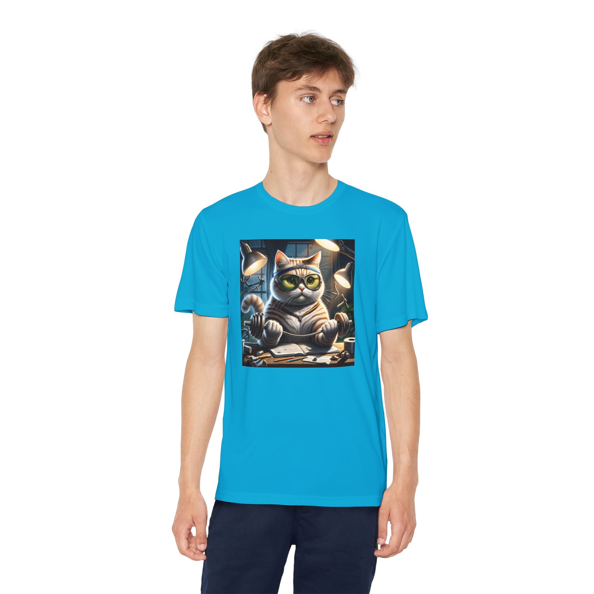Workout Cat Youth Tee, Kids Fitness Shirt, Exercise Kitten T-Shirt, Gym Cat Top, Athletic Feline Clothing, Sporty Kitty Apparel