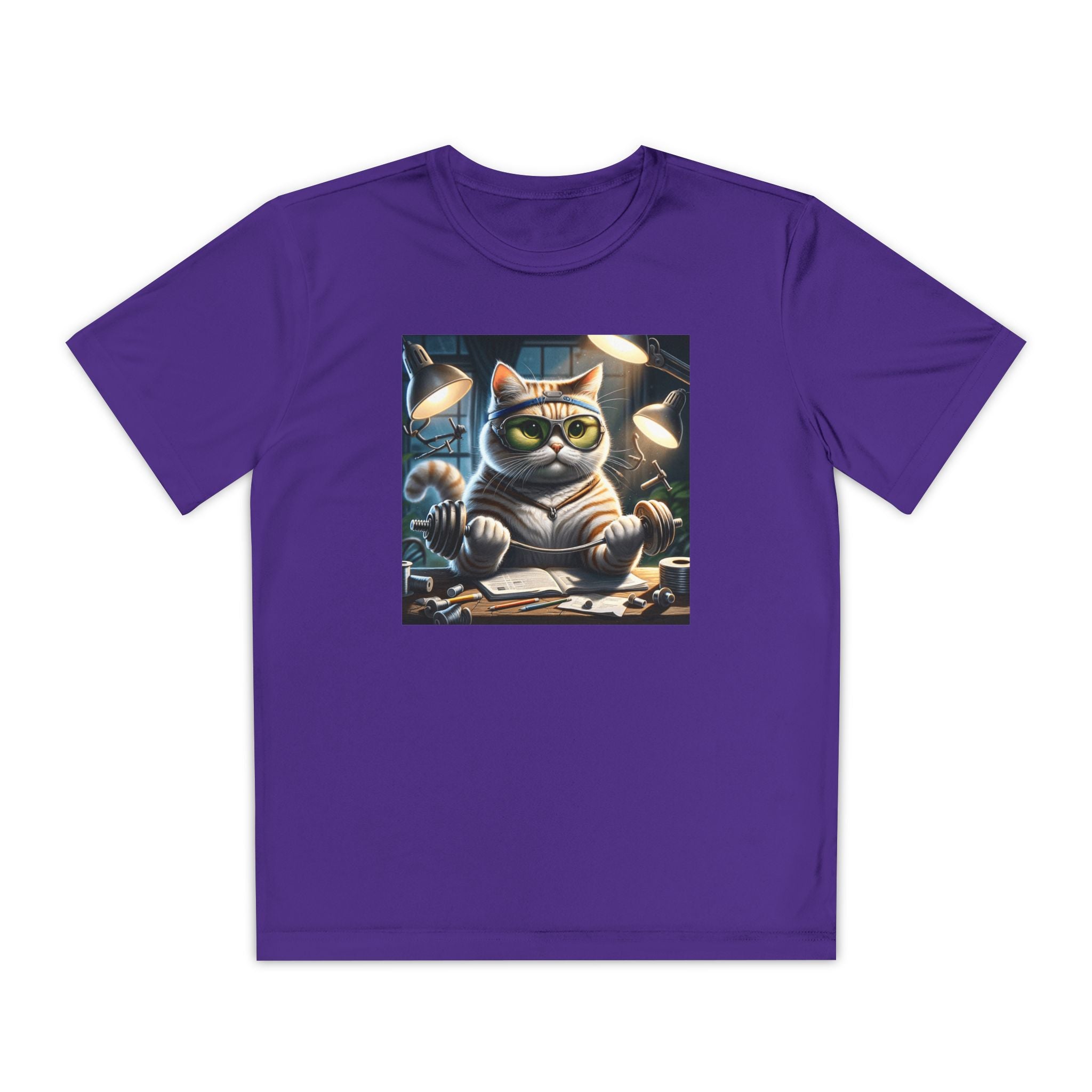 Workout Cat Youth Tee, Kids Fitness Shirt, Exercise Kitten T-Shirt, Gym Cat Top, Athletic Feline Clothing, Sporty Kitty Apparel