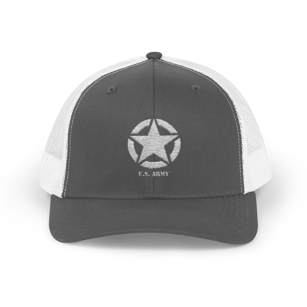 US Army Snapback Trucker Cap with Thin Red Line Design, Ideal for First Responders, Supportive Gifts, Memorials, Everyday Wear