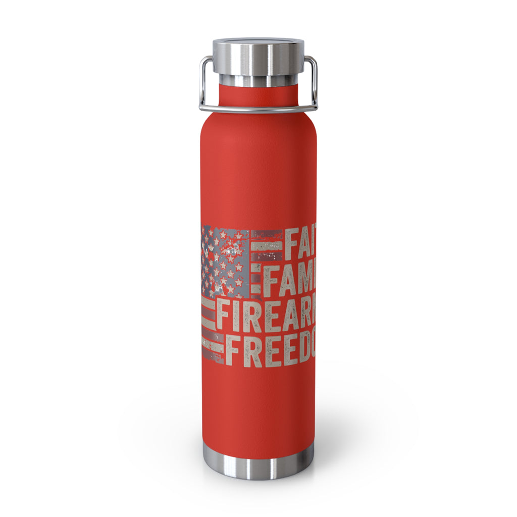 Faith Family Firearms Freedom Flag Patriotic Copper Insulated Water Bottle