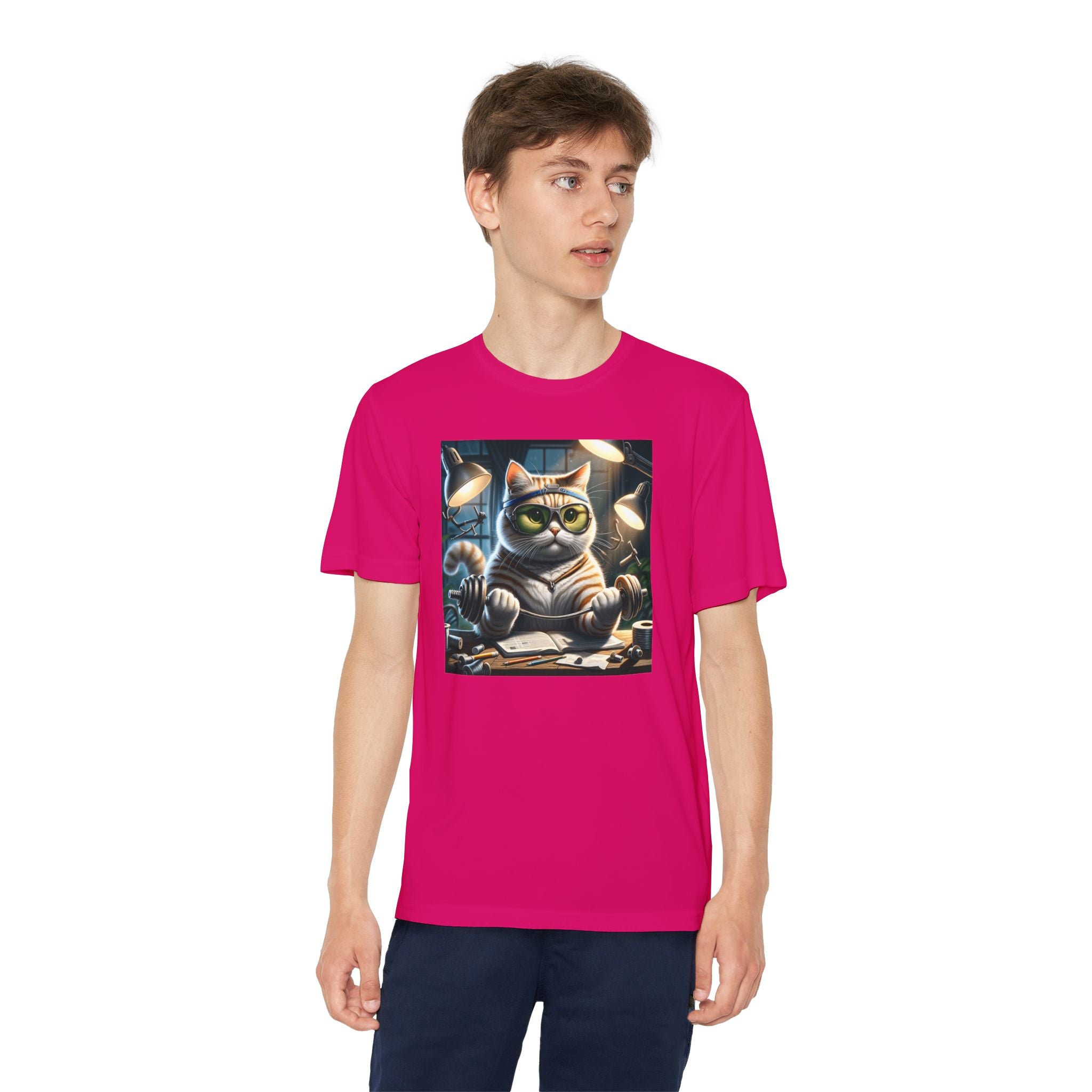 Workout Cat Youth Tee, Kids Fitness Shirt, Exercise Kitten T-Shirt, Gym Cat Top, Athletic Feline Clothing, Sporty Kitty Apparel
