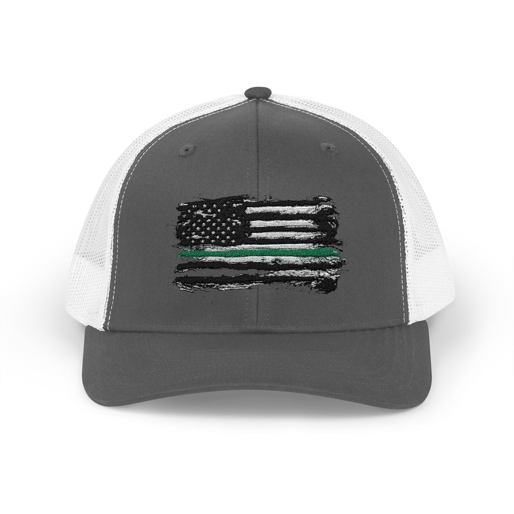 Thin Green Line Patriotic Snapback Trucker Cap with Thin Red Line Design, Ideal for First Responders, Supportive Gifts, Everyday Wear