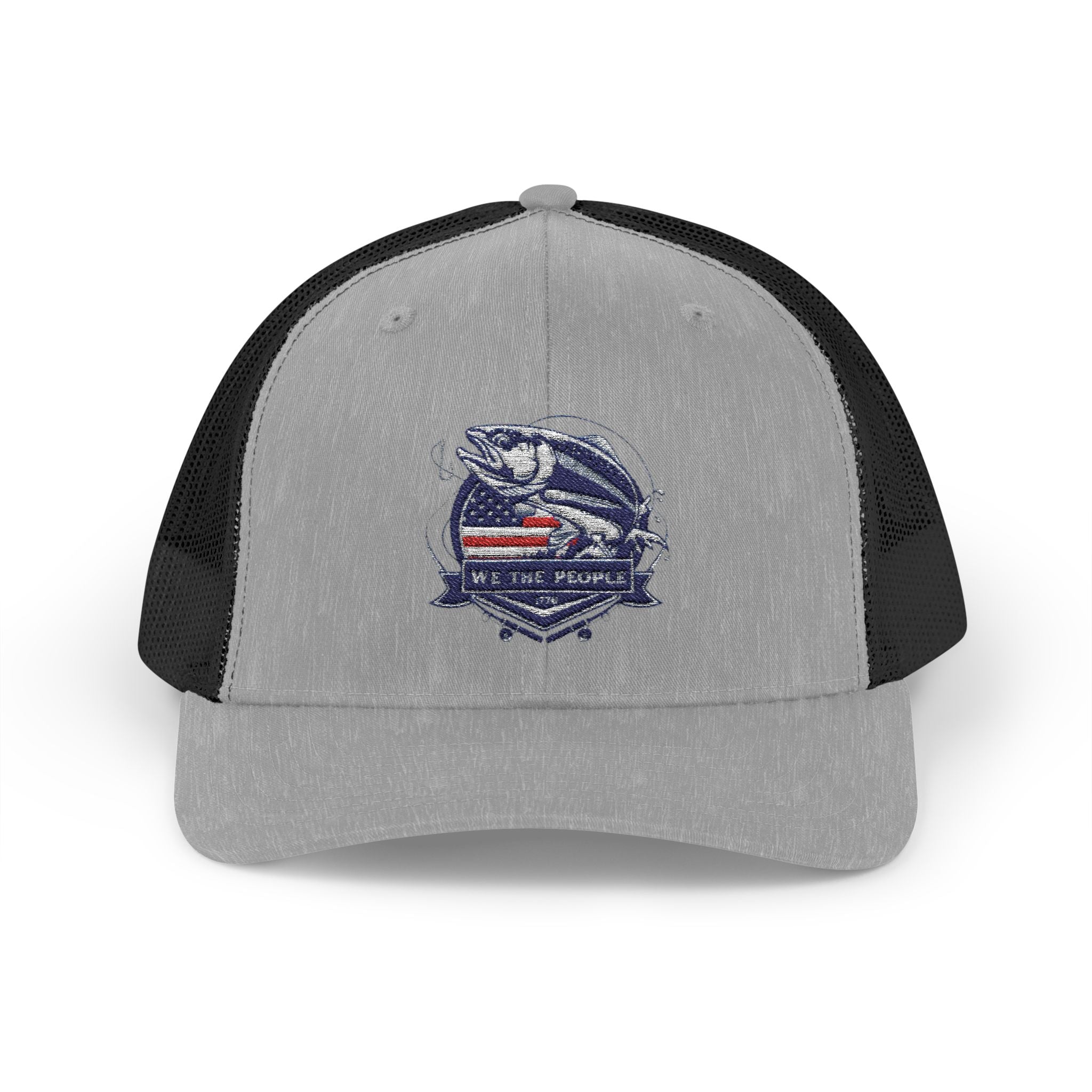Fishing Patriotic Snapback Trucker Cap with Thin Red Line Design, Ideal for First Responders, Supportive Gifts, Memorials, Everyday Wear