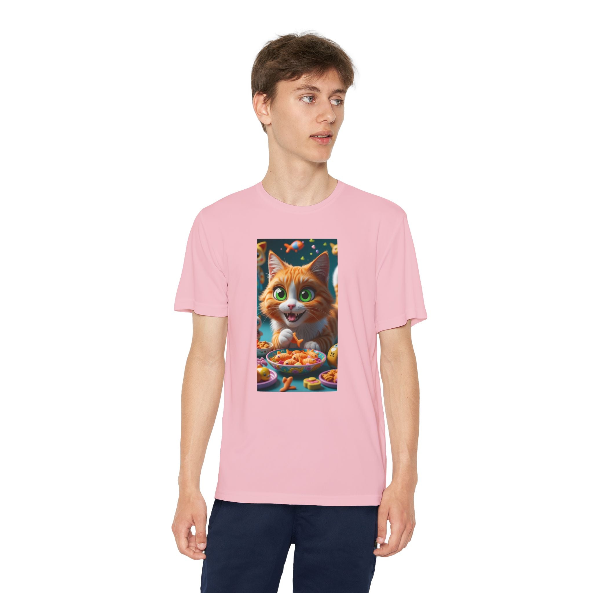 Youth Competitor Tee - Cat eating goldfish crackers, Kids T-shirt, Children's shirt, Funny animal graphic tee, Cat lover gift, Kids fashion