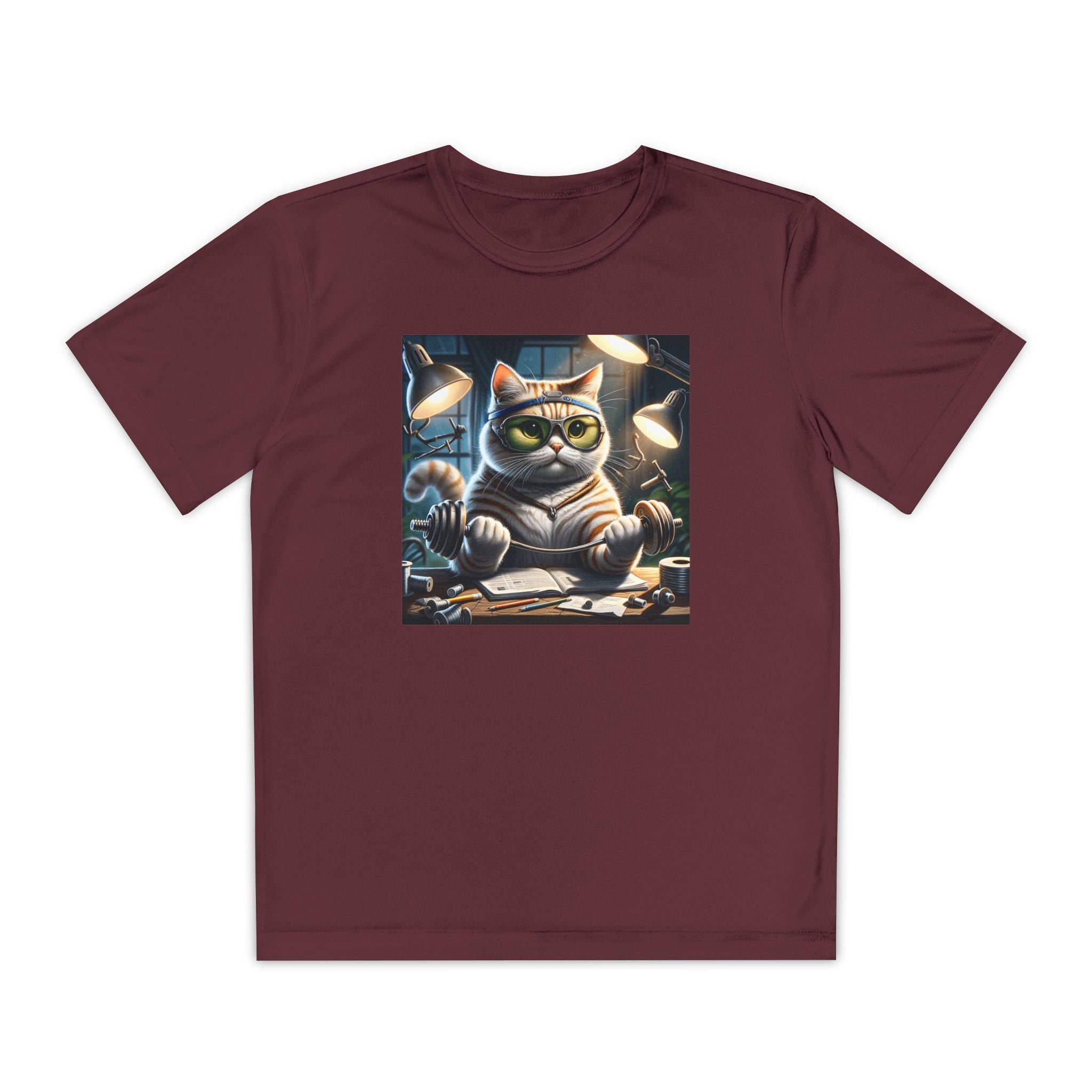 Workout Cat Youth Tee, Kids Fitness Shirt, Exercise Kitten T-Shirt, Gym Cat Top, Athletic Feline Clothing, Sporty Kitty Apparel