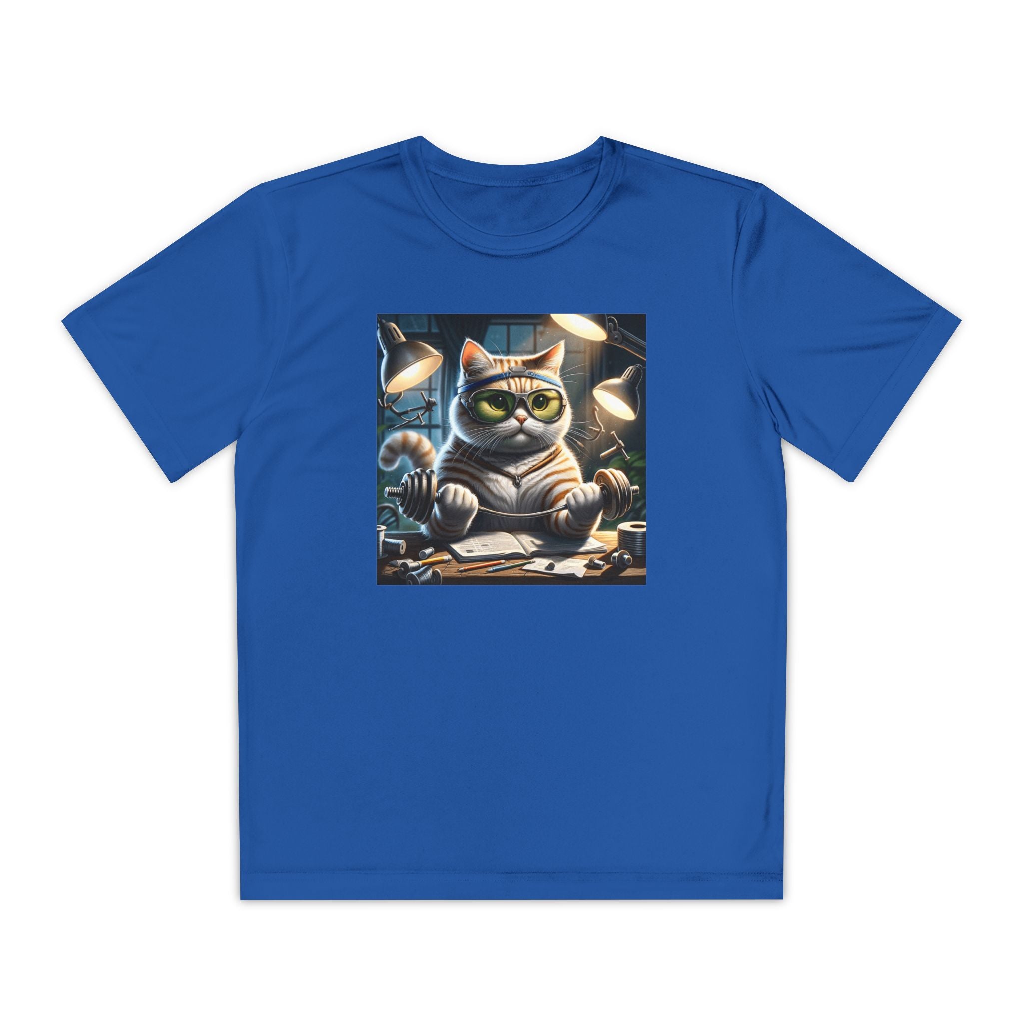 Workout Cat Youth Tee, Kids Fitness Shirt, Exercise Kitten T-Shirt, Gym Cat Top, Athletic Feline Clothing, Sporty Kitty Apparel
