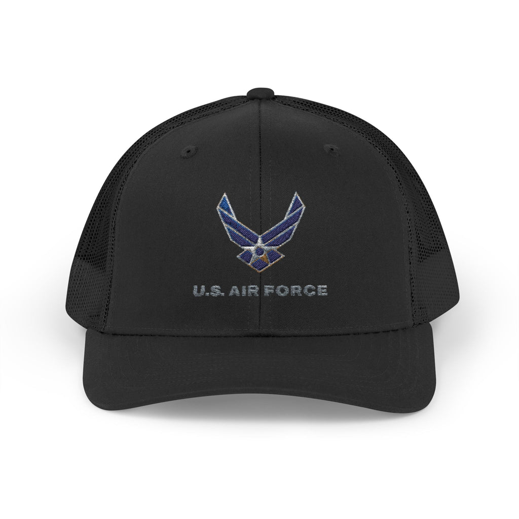 US Air Force Snapback Trucker Cap with Thin Red Line Design, Ideal for First Responders, Supportive Gifts, Memorials, Everyday Wear