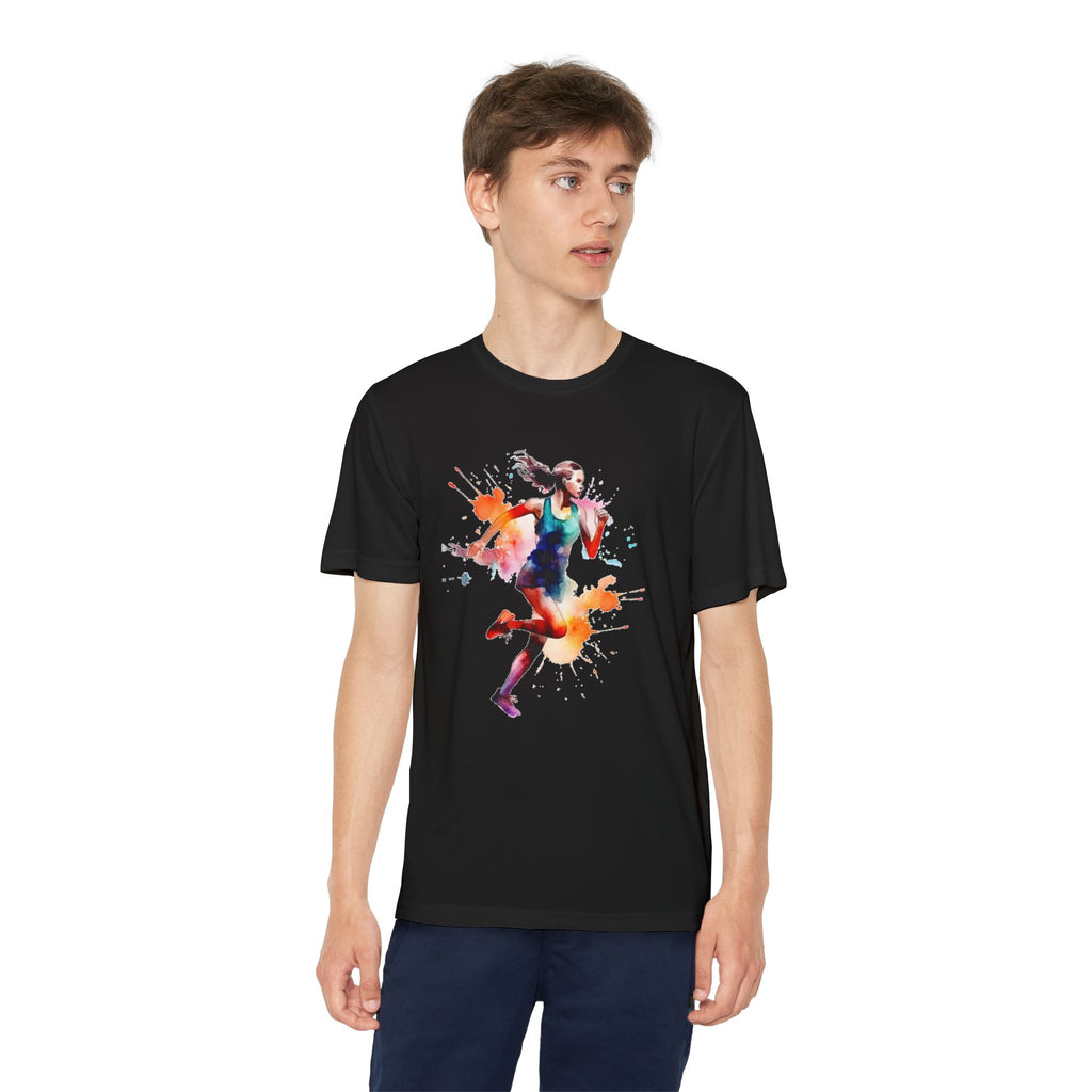Running Youth T-Shirt Sports Graphic Tee, Cool Athletic Shirt for Kids, Perfect for Sports Events, Team Spirit