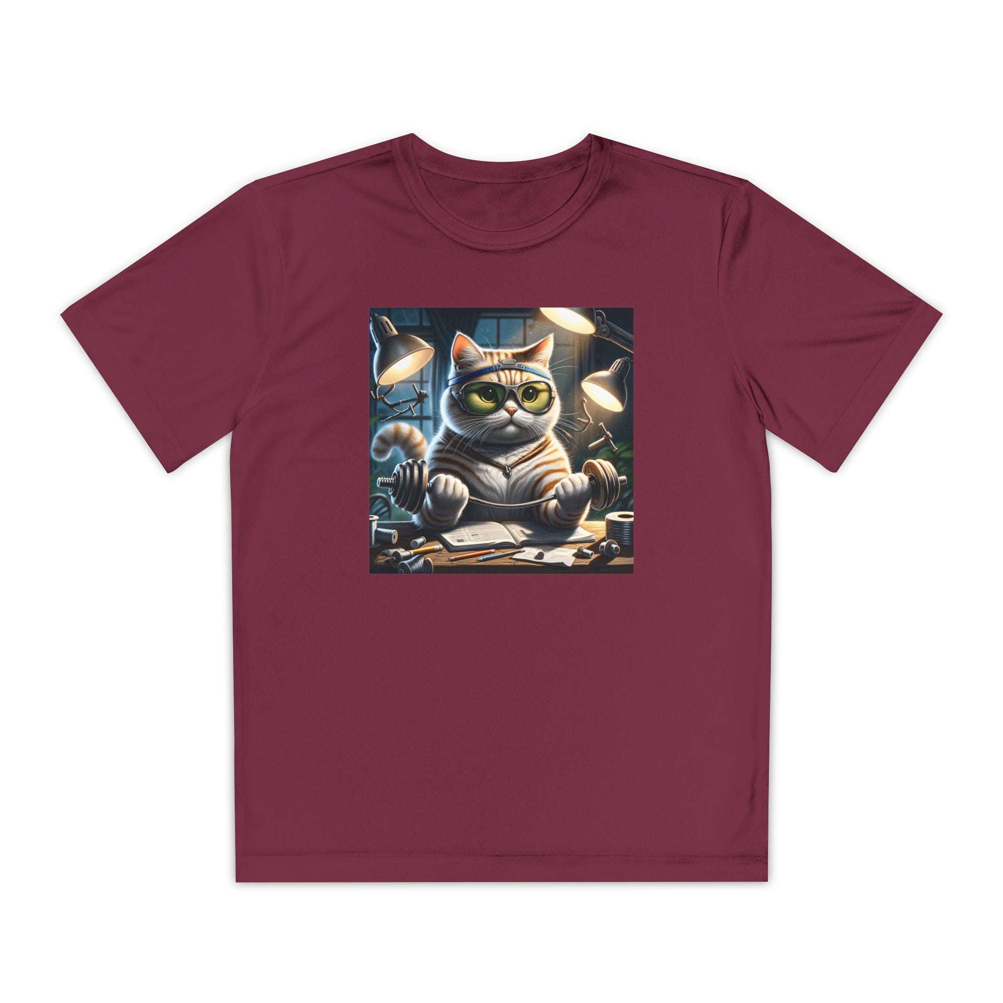 Workout Cat Youth Tee, Kids Fitness Shirt, Exercise Kitten T-Shirt, Gym Cat Top, Athletic Feline Clothing, Sporty Kitty Apparel