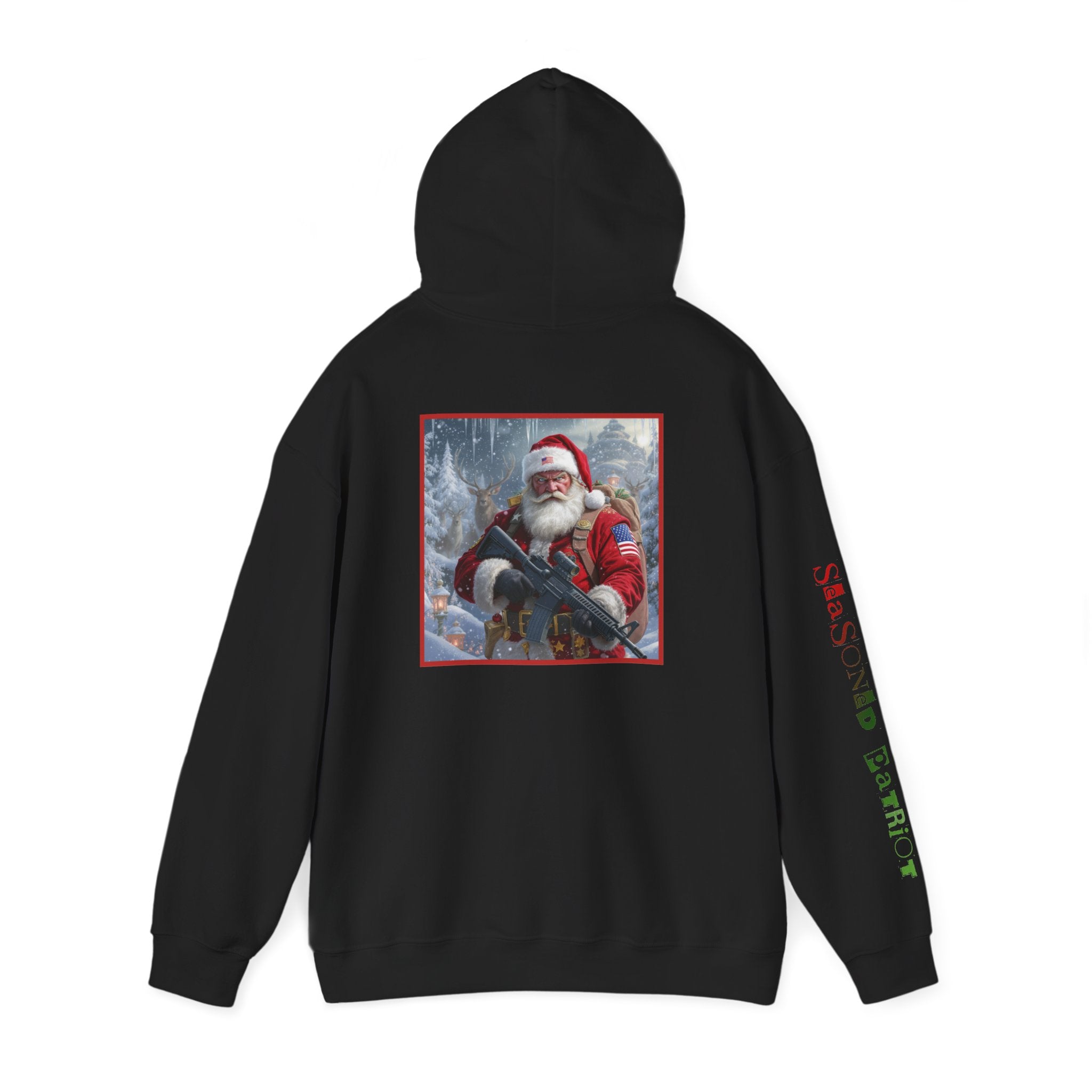 Christmas Santa Claus Patriotic USA Hoodie, Sweatshirt, Unisex Hooded Pullover, Holiday Outerwear, Festive Winter Apparel