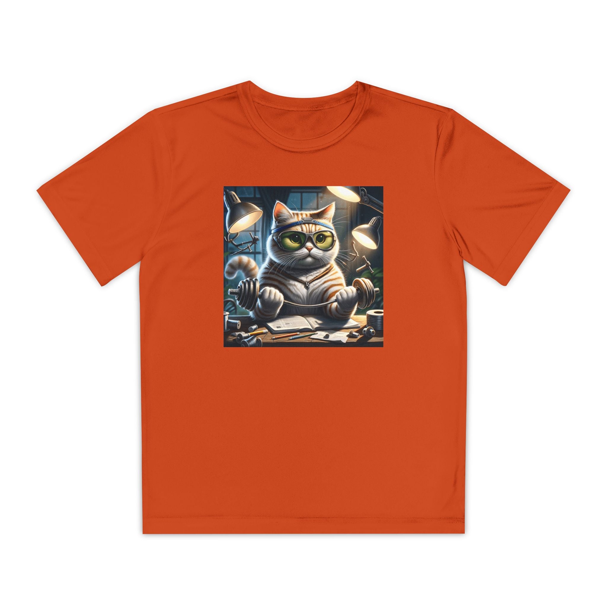 Workout Cat Youth Tee, Kids Fitness Shirt, Exercise Kitten T-Shirt, Gym Cat Top, Athletic Feline Clothing, Sporty Kitty Apparel