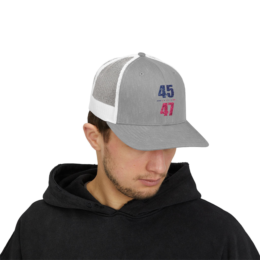 45 / 47 Patriotic Snapback Trucker Cap with Thin Red Line Design, Ideal for First Responders, Supportive Gifts, Memorials, Everyday Wear