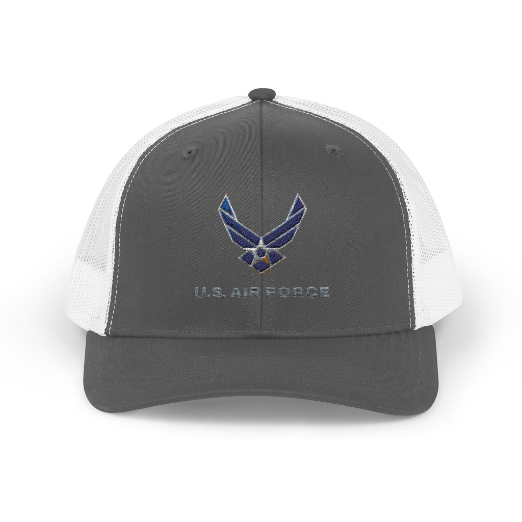 US Air Force Snapback Trucker Cap with Thin Red Line Design, Ideal for First Responders, Supportive Gifts, Memorials, Everyday Wear