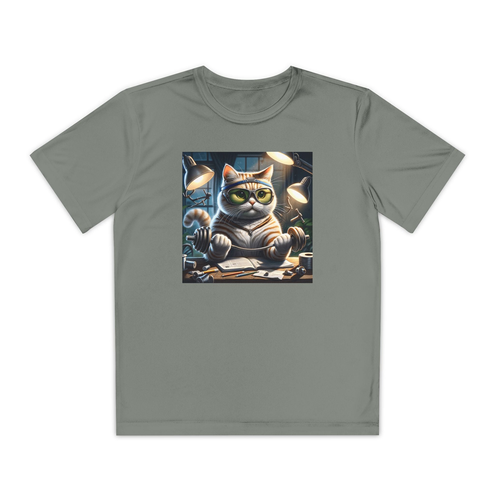 Workout Cat Youth Tee, Kids Fitness Shirt, Exercise Kitten T-Shirt, Gym Cat Top, Athletic Feline Clothing, Sporty Kitty Apparel