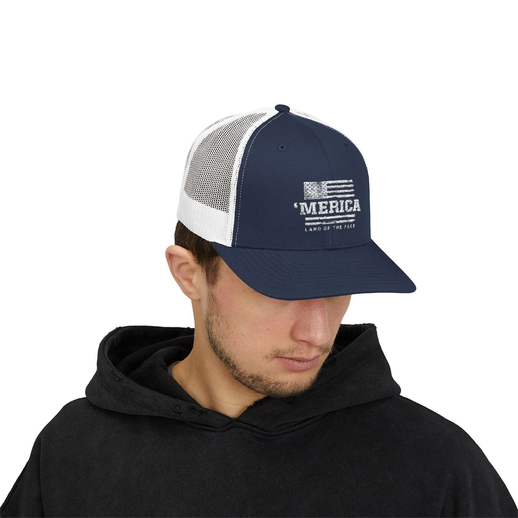 Merica Patriotic Snapback Trucker Cap with Thin Red Line Design, Ideal for First Responders, Supportive Gifts, Memorials, Everyday Wear