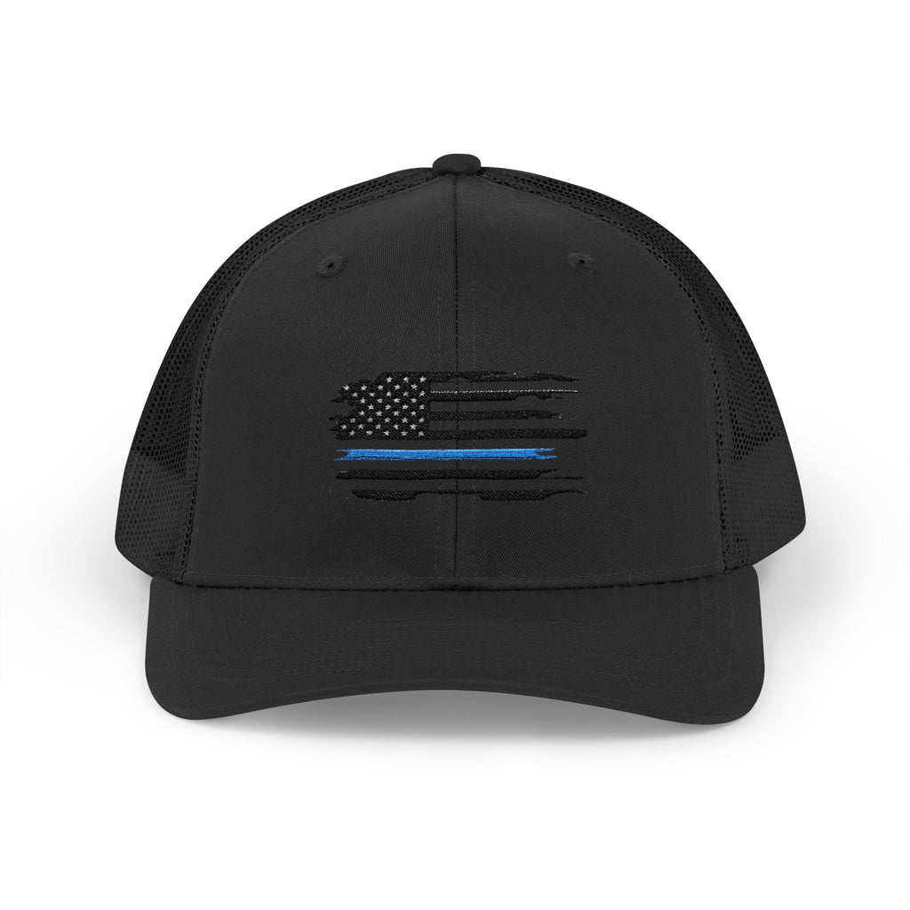 Back The Blue Snapback Trucker Cap with Thin Red Line Design, Ideal for First Responders, Supportive Gifts, Memorials, Everyday Wear
