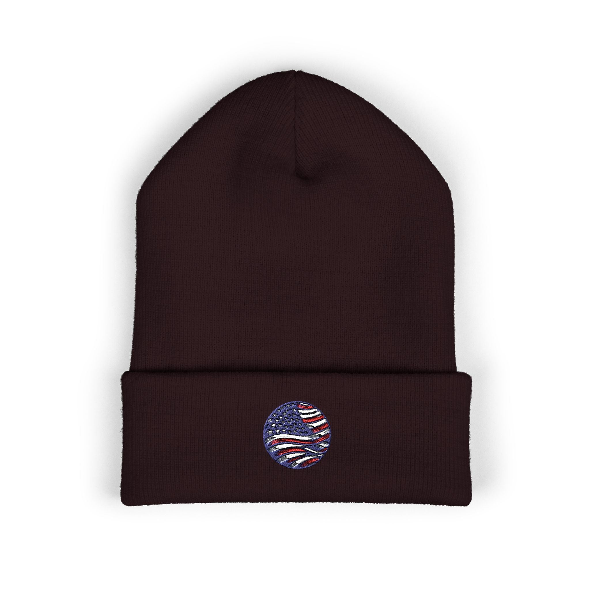 Embroidered Patriotic Beanie, Usa Flag Cuffed Hat, American Flag Knit Beanie, Patriotic Headwear, USA Flag Winter Hat