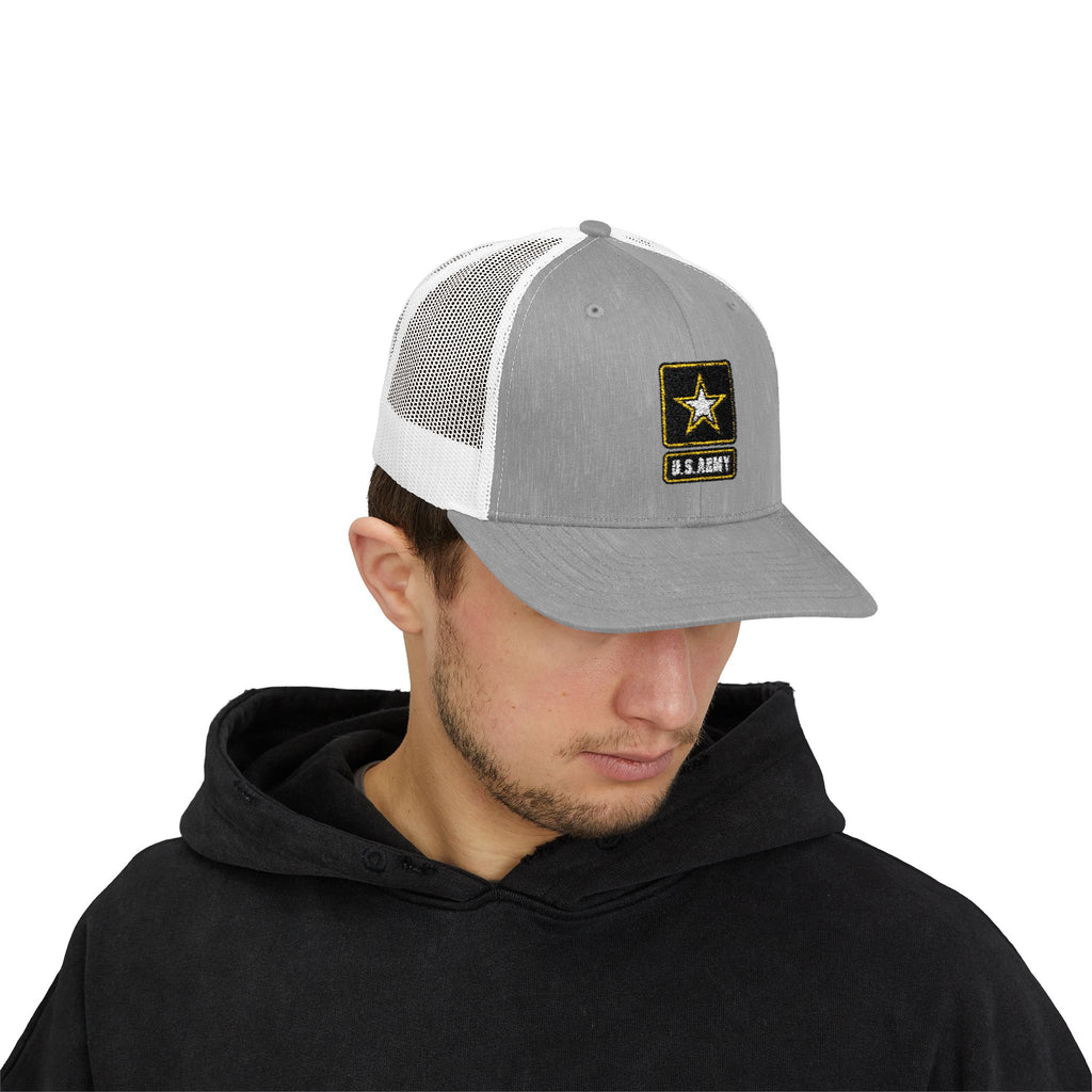 US Army Snapback Trucker Cap with Thin Red Line Design, Ideal for First Responders, Supportive Gifts, Memorials, Everyday Wear
