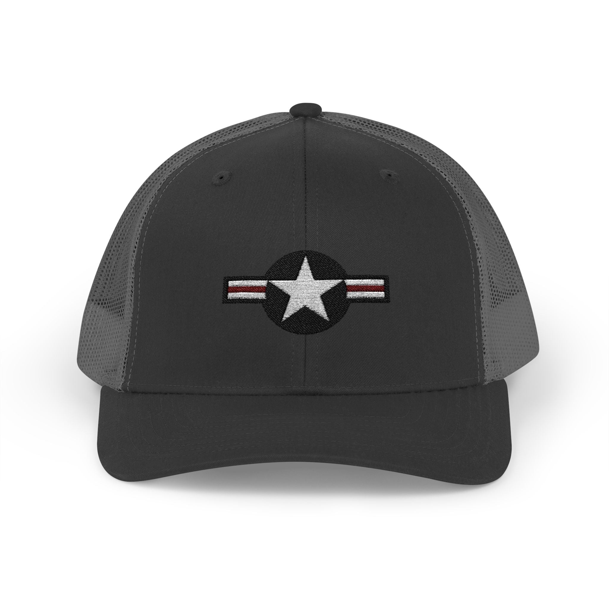 US Air Force Snapback Trucker Cap with Thin Red Line Design, Ideal for First Responders, Supportive Gifts, Memorials, Everyday Wear
