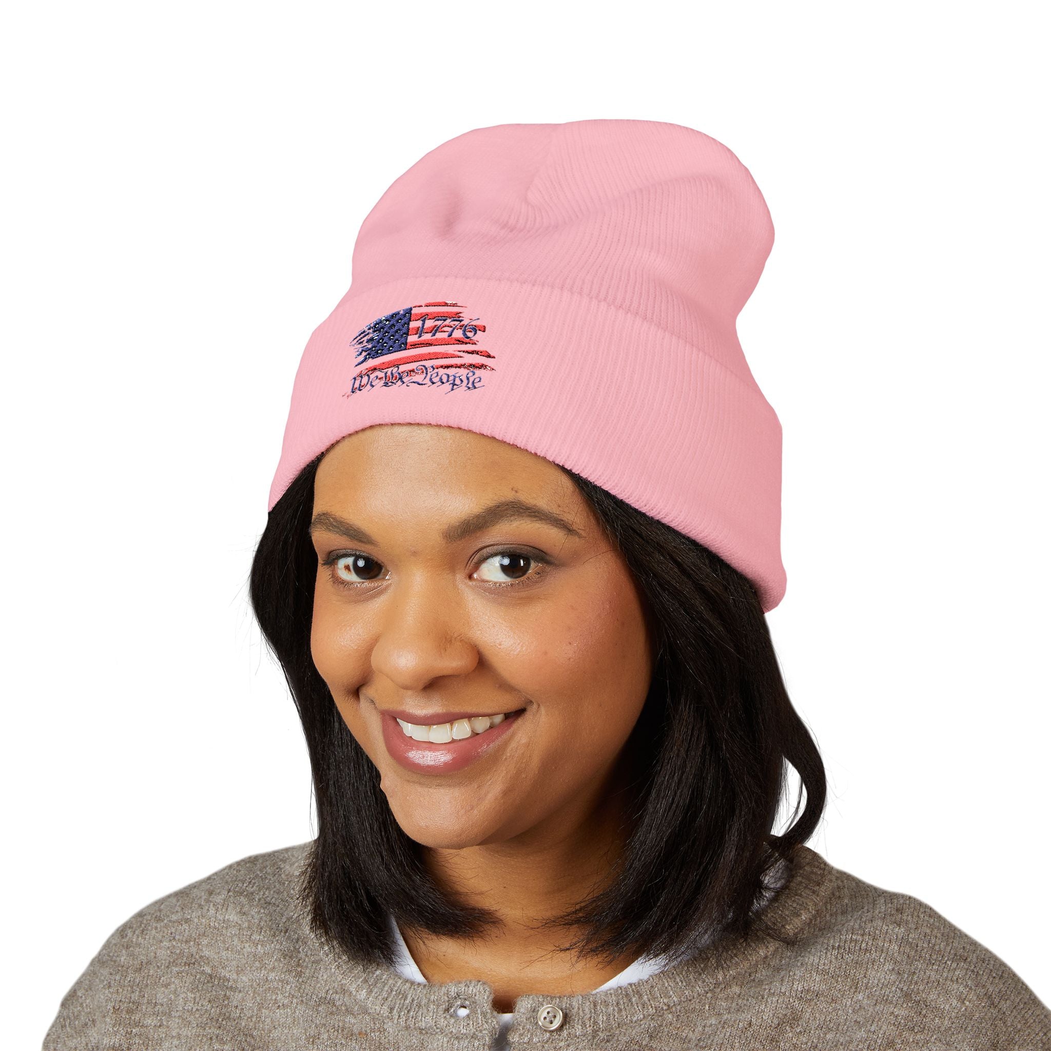 Embroidered Patriotic Beanie, USA Flag Knit Cap, American Pride Winter Hat, Red White Blue Headwear, Independence Day Gift