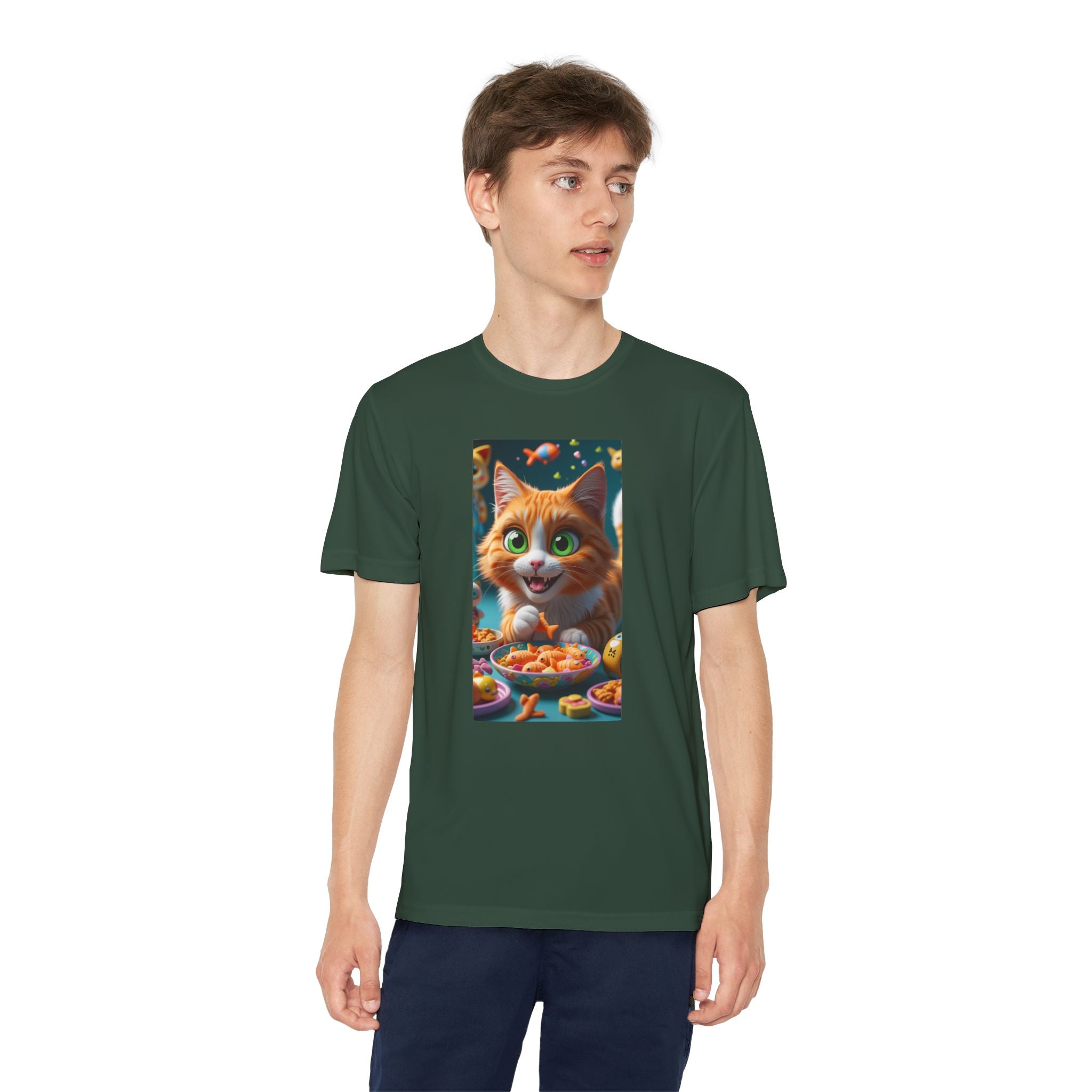 Youth Competitor Tee - Cat eating goldfish crackers, Kids T-shirt, Children's shirt, Funny animal graphic tee, Cat lover gift, Kids fashion