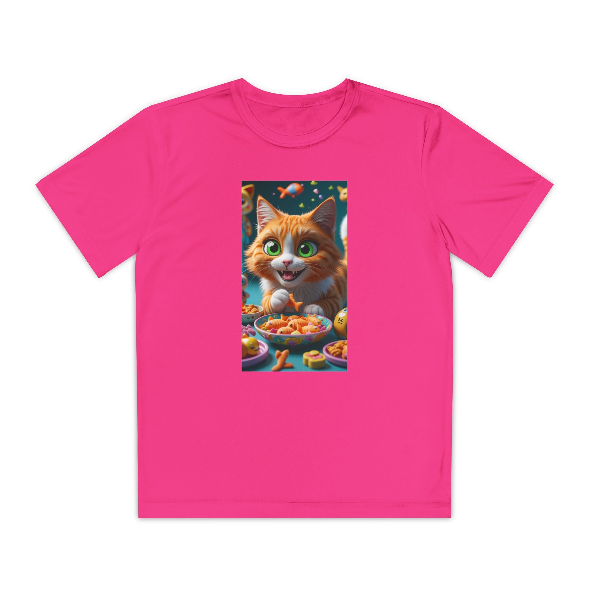 Youth Competitor Tee - Cat eating goldfish crackers, Kids T-shirt, Children's shirt, Funny animal graphic tee, Cat lover gift, Kids fashion