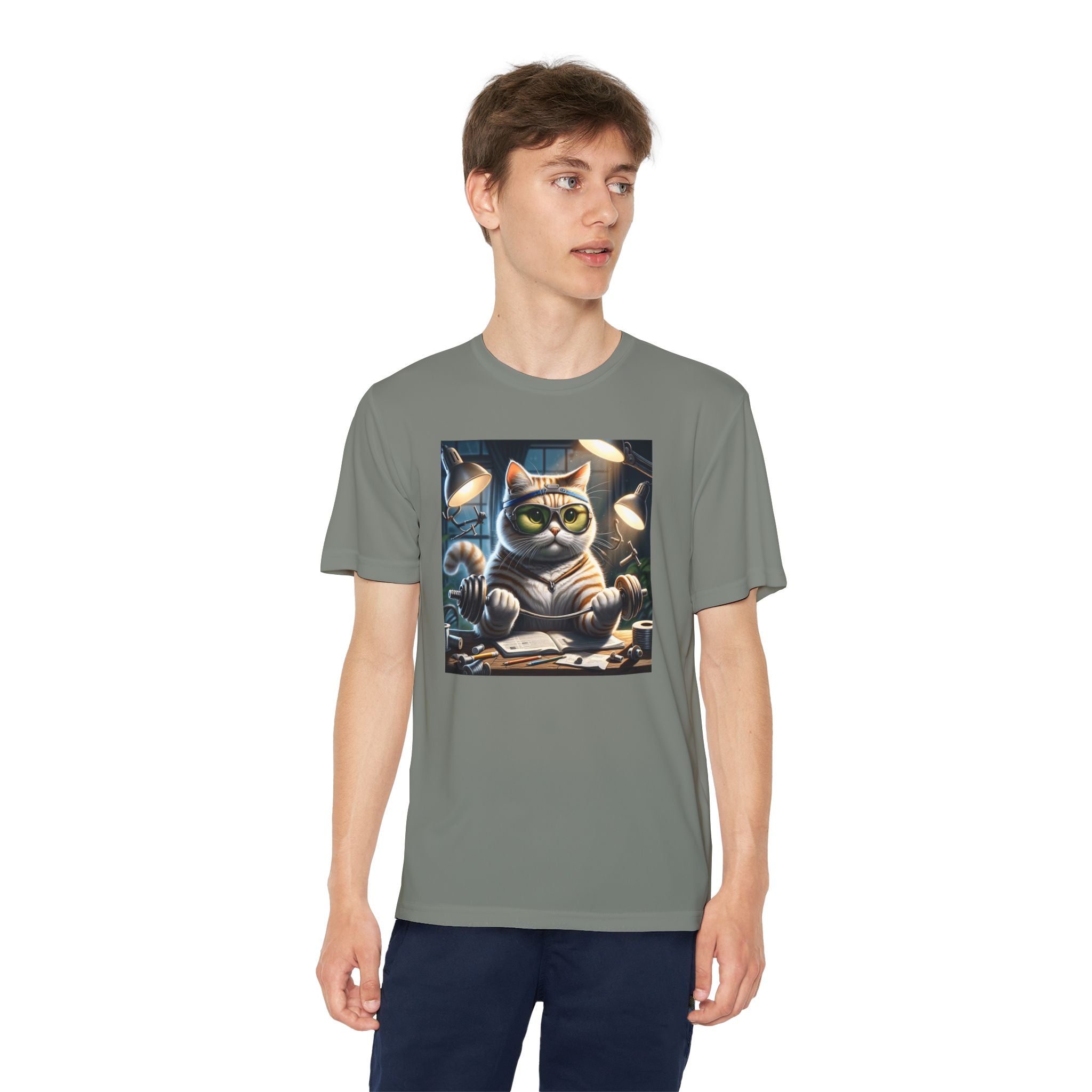Workout Cat Youth Tee, Kids Fitness Shirt, Exercise Kitten T-Shirt, Gym Cat Top, Athletic Feline Clothing, Sporty Kitty Apparel