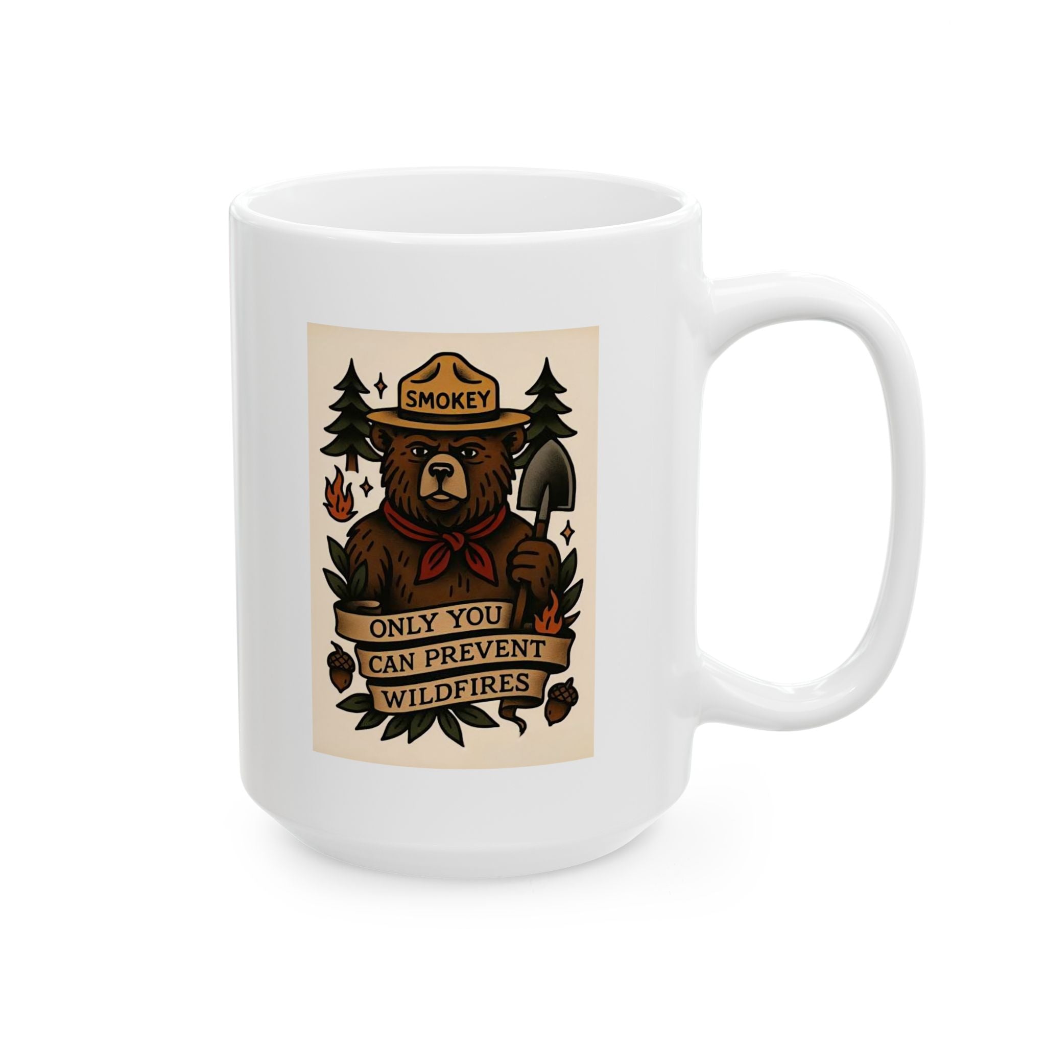 Smokey Bear Firefighter Coffee Mug, Tea Cup, Gift for First Responders, Campfire Enthusiasts, Firefighters Appreciation, Firefighting, Fire