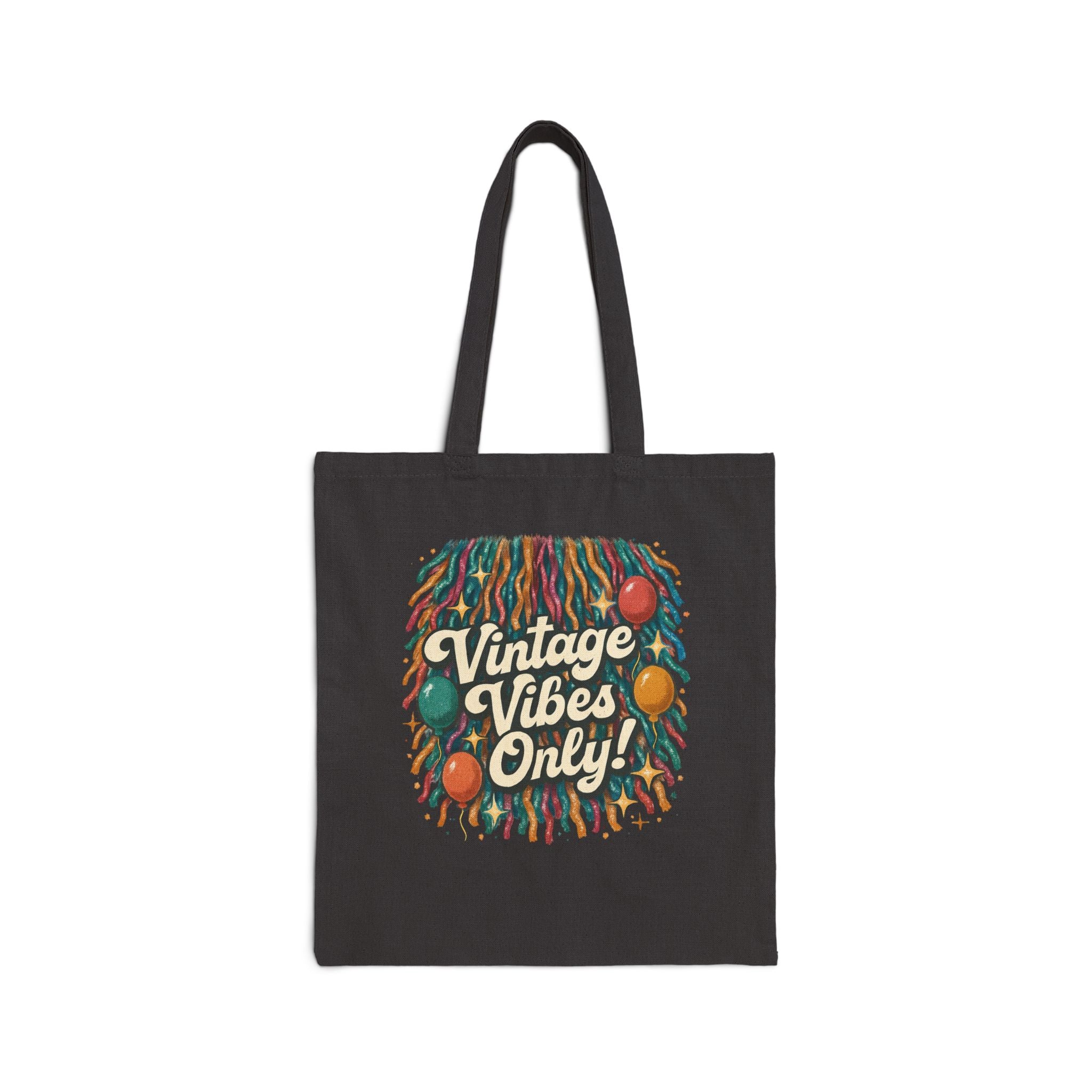 Vintage Vibes Only Tote Bag | Retro Typography, 70s Colorful Design