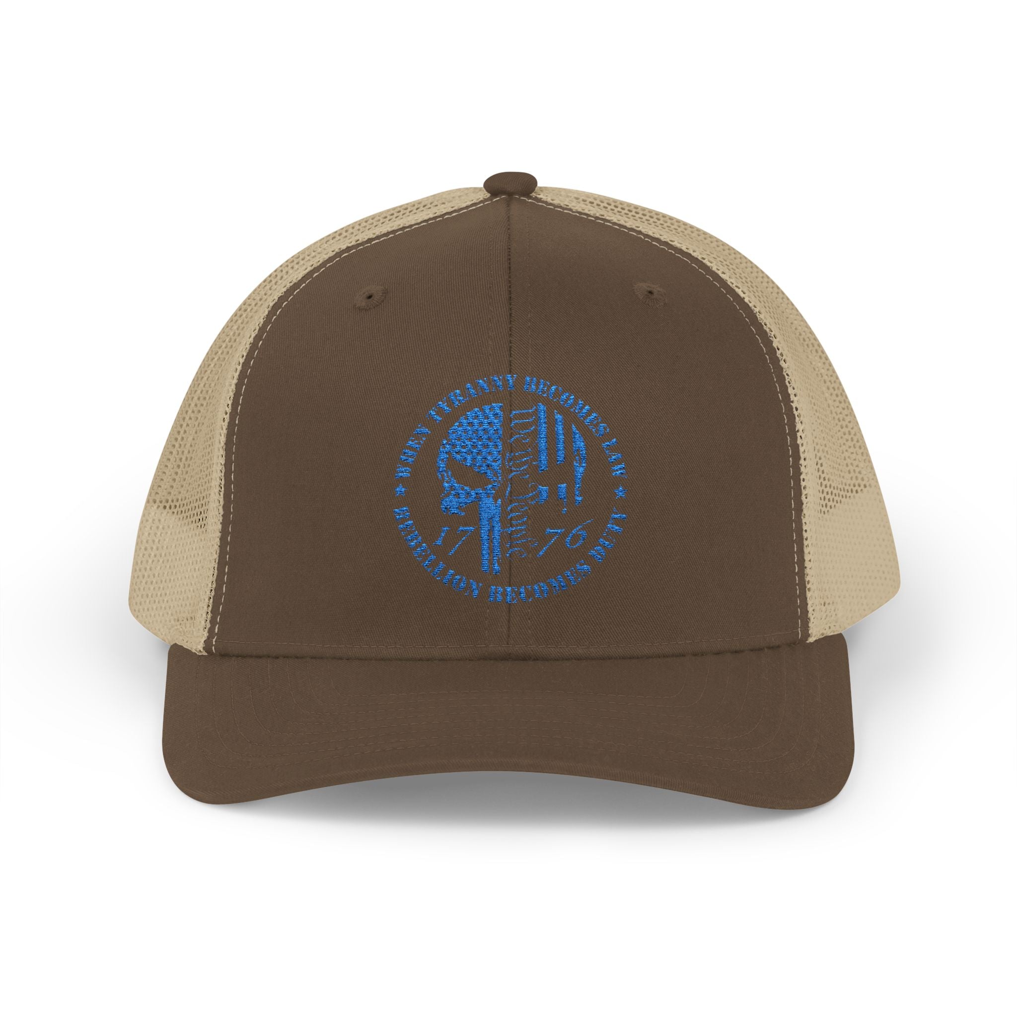 1776 Punisher Snapback Trucker Cap with Thin Red Line Design, Ideal for First Responders, Supportive Gifts, Memorials, Everyday Wear