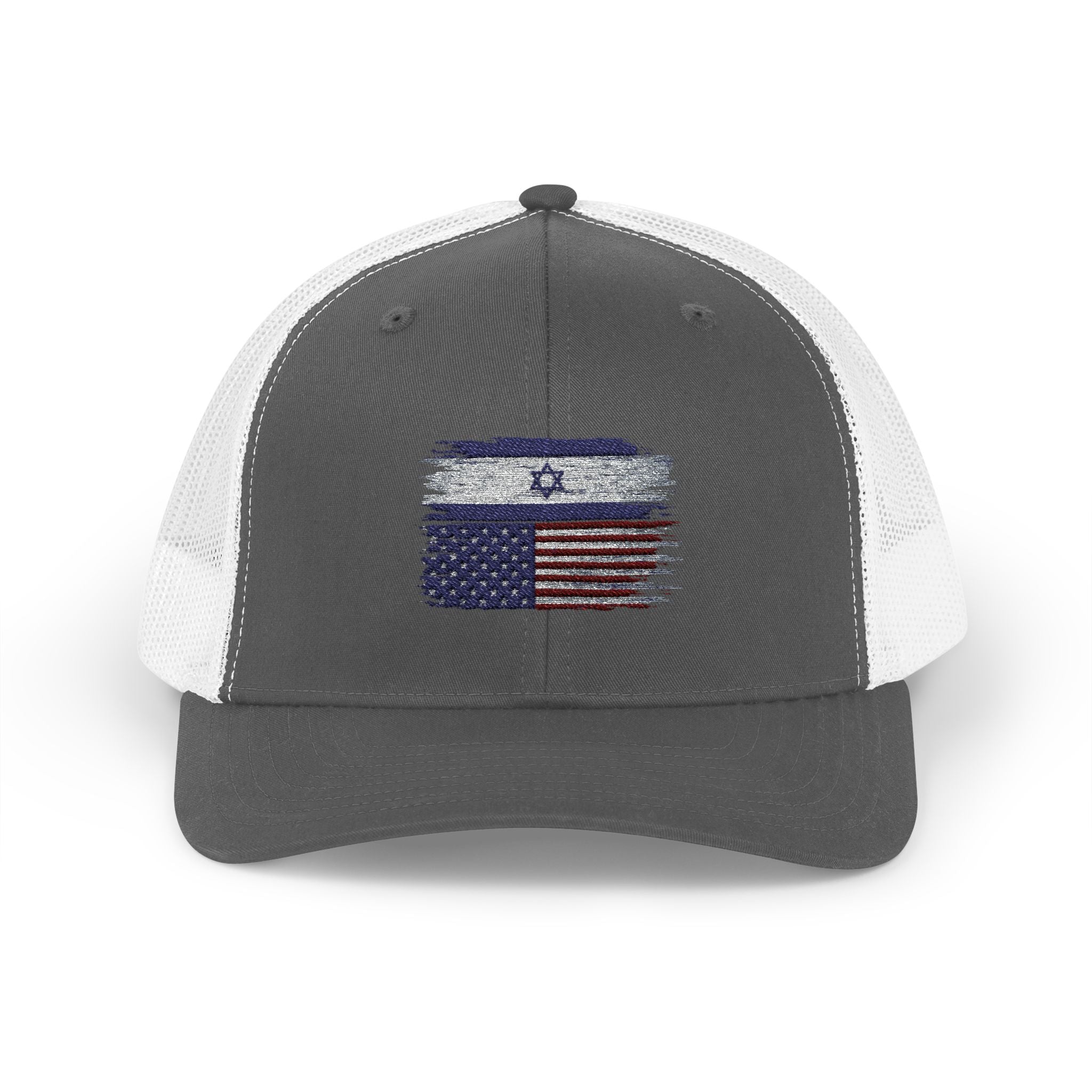 Isreal/ USA Flag Snapback Trucker Cap with Thin Red Line Design, Ideal for First Responders, Supportive Gifts, Memorials, Everyday Wear
