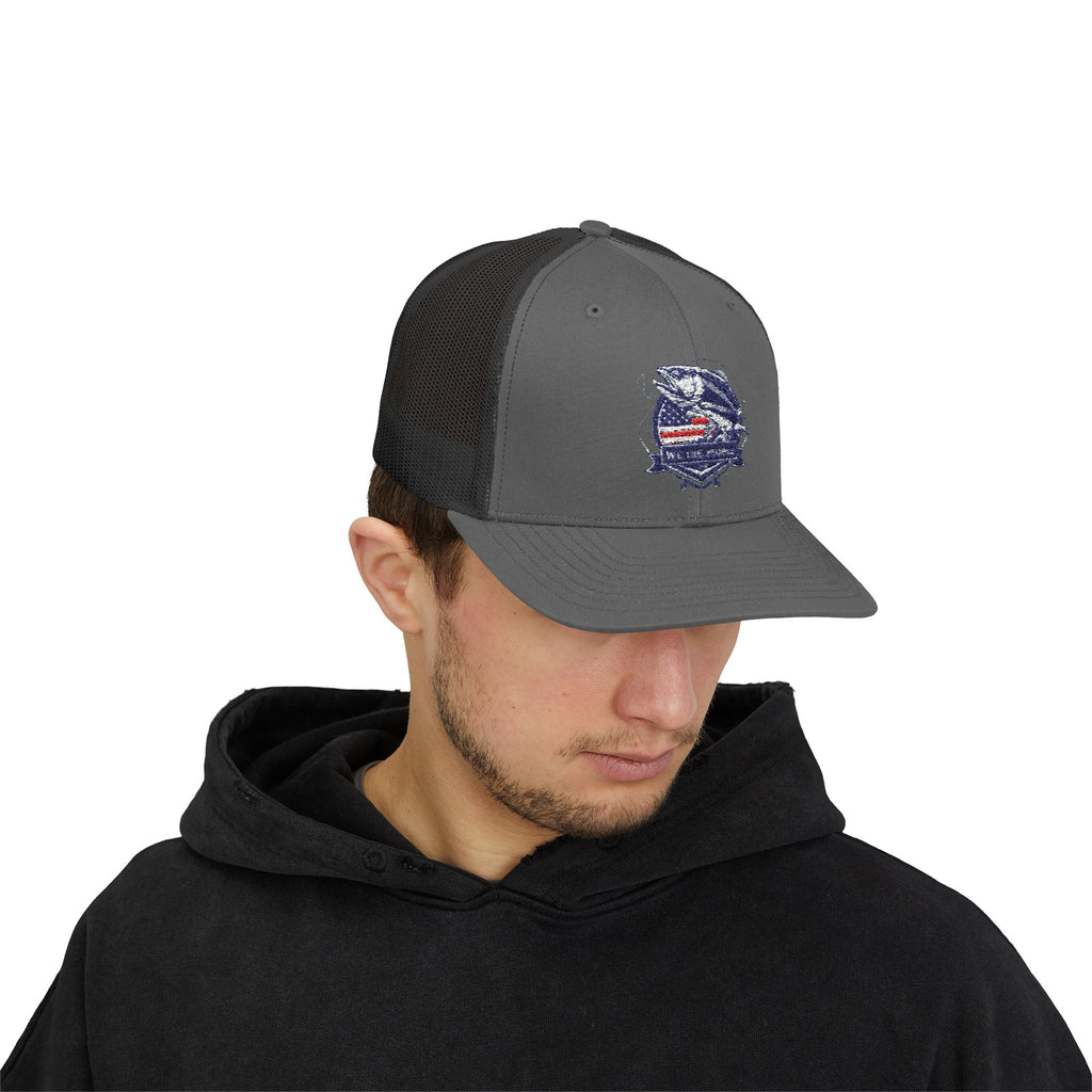 Fishing Patriotic Snapback Trucker Cap with Thin Red Line Design, Ideal for First Responders, Supportive Gifts, Memorials, Everyday Wear