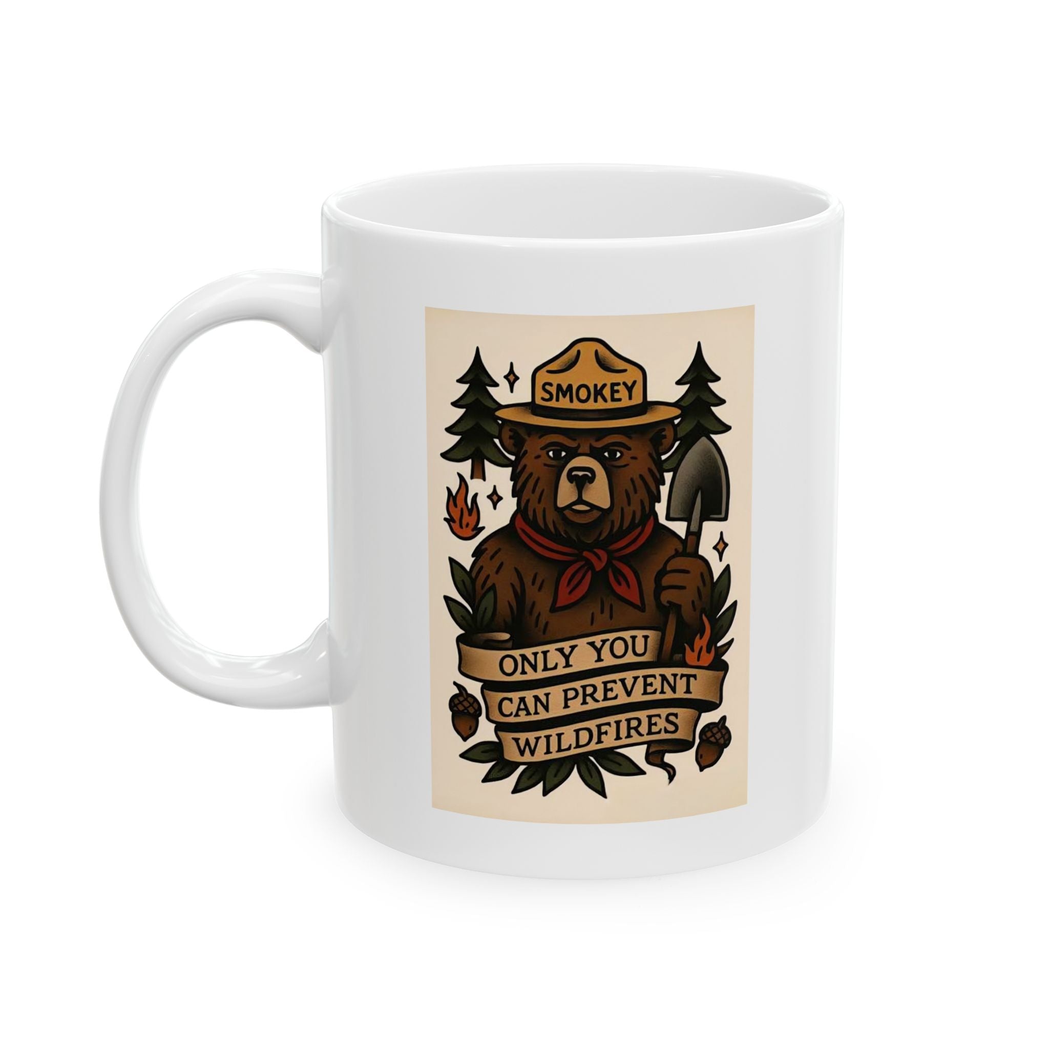 Smokey Bear Firefighter Coffee Mug, Tea Cup, Gift for First Responders, Campfire Enthusiasts, Firefighters Appreciation, Firefighting, Fire