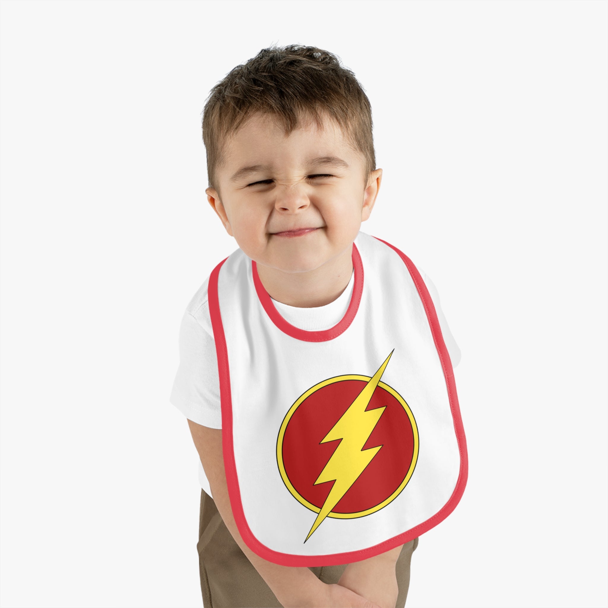 The Flash ~ Cute Baby Bib - Tiny but Mighty, Infant Feeding Bib, Baby Shower Gift, Newborn Accessories, Elephant Design, Everyday Use