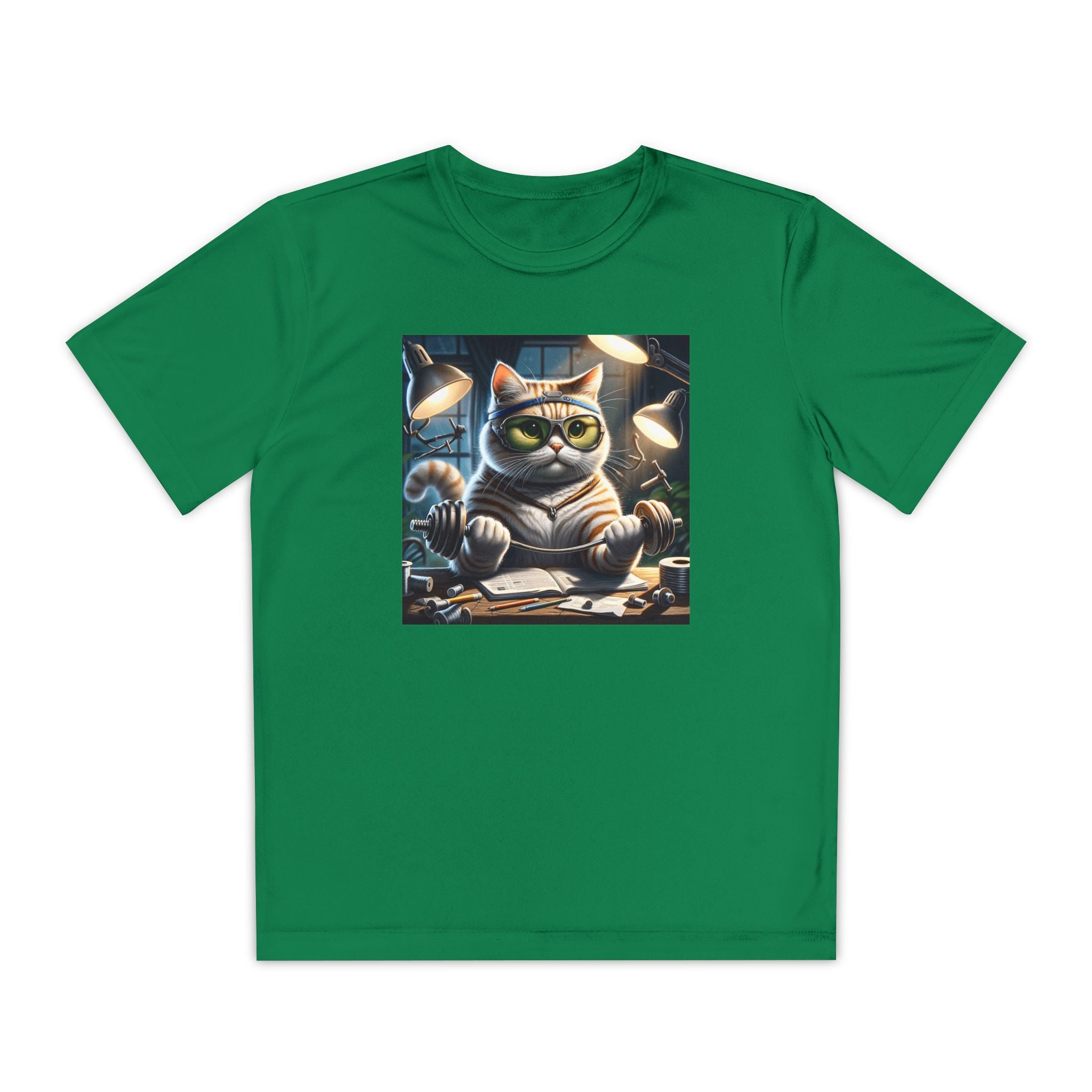 Workout Cat Youth Tee, Kids Fitness Shirt, Exercise Kitten T-Shirt, Gym Cat Top, Athletic Feline Clothing, Sporty Kitty Apparel