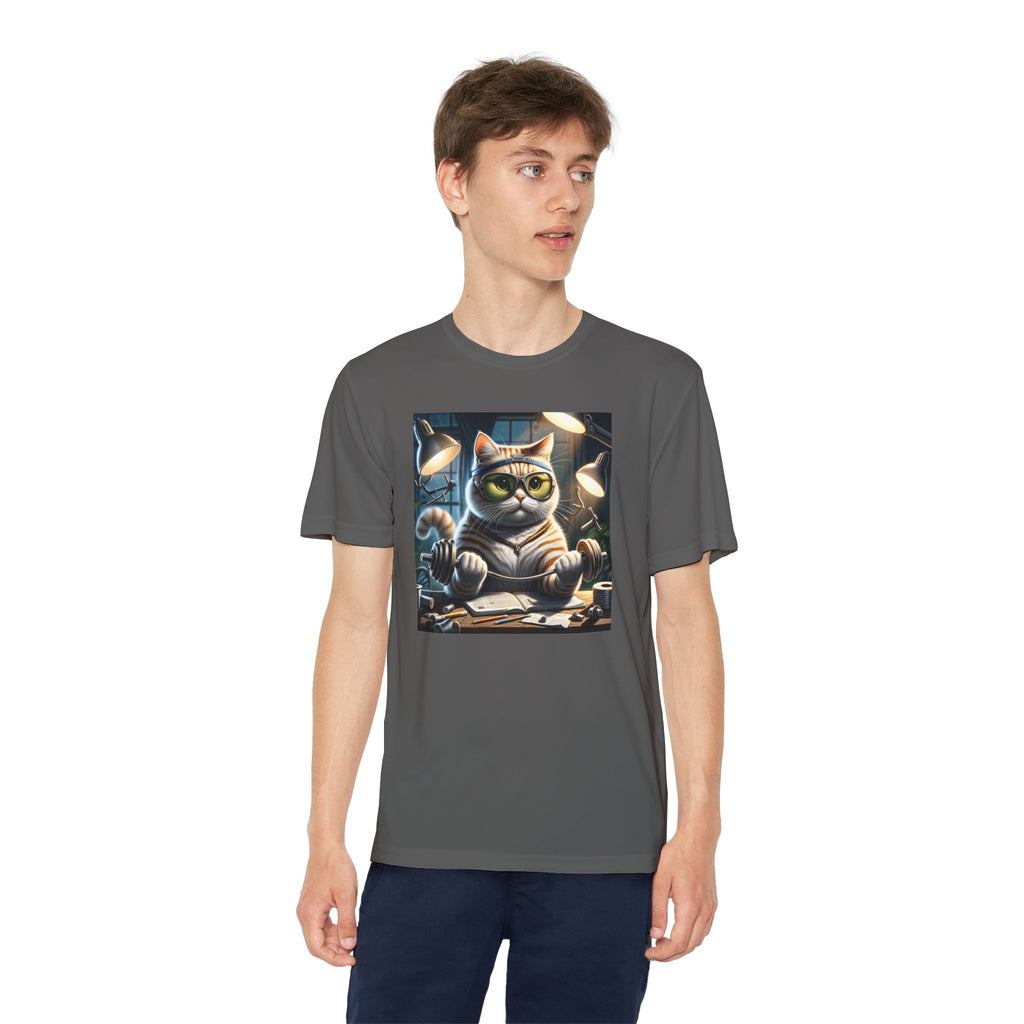 Workout Cat Youth Tee, Kids Fitness Shirt, Exercise Kitten T-Shirt, Gym Cat Top, Athletic Feline Clothing, Sporty Kitty Apparel
